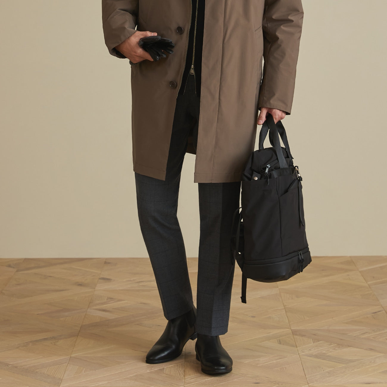 Windowpane Milled Wool Matching Pants - Medium Gray_20