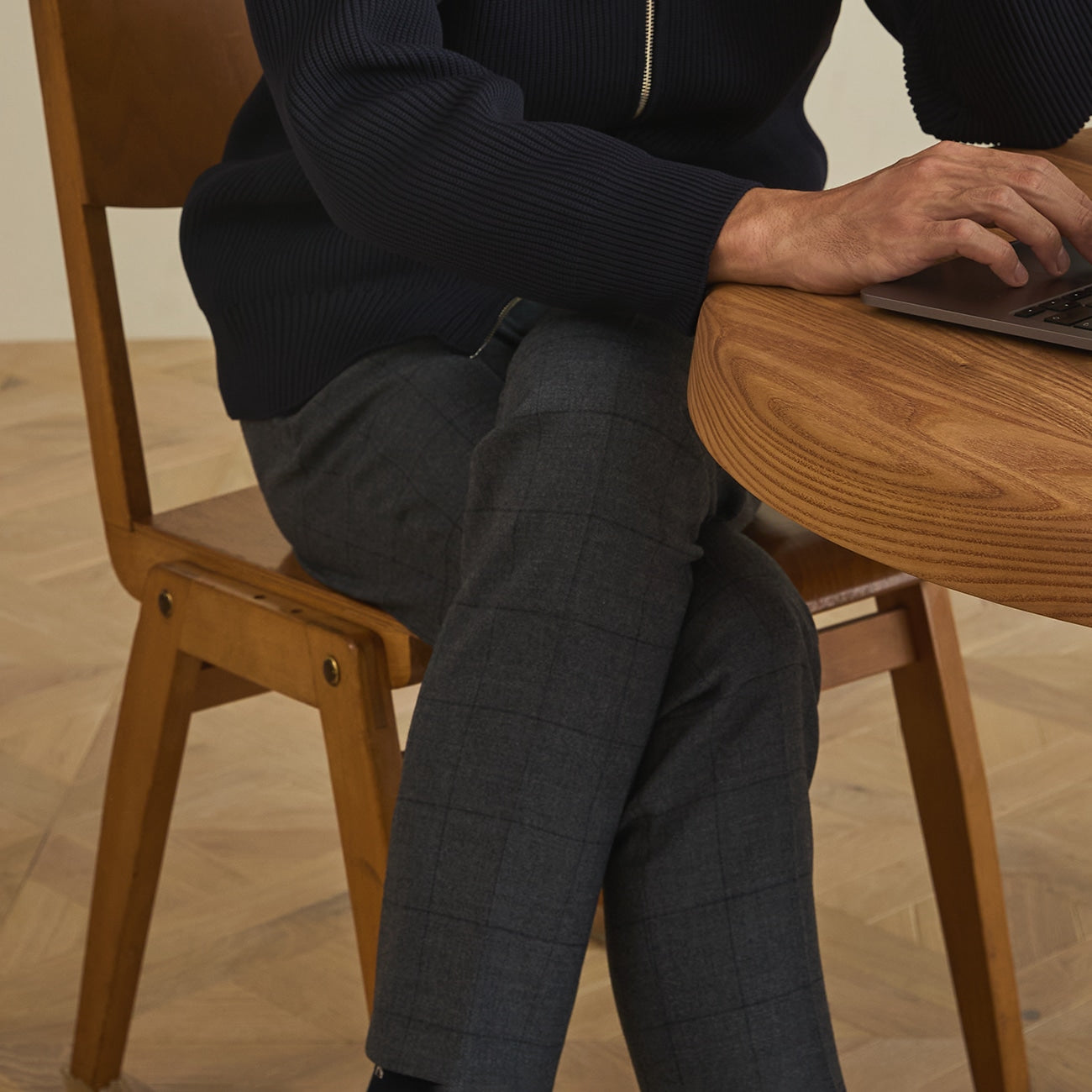 Windowpane Milled Wool Matching Pants - Medium Gray_21