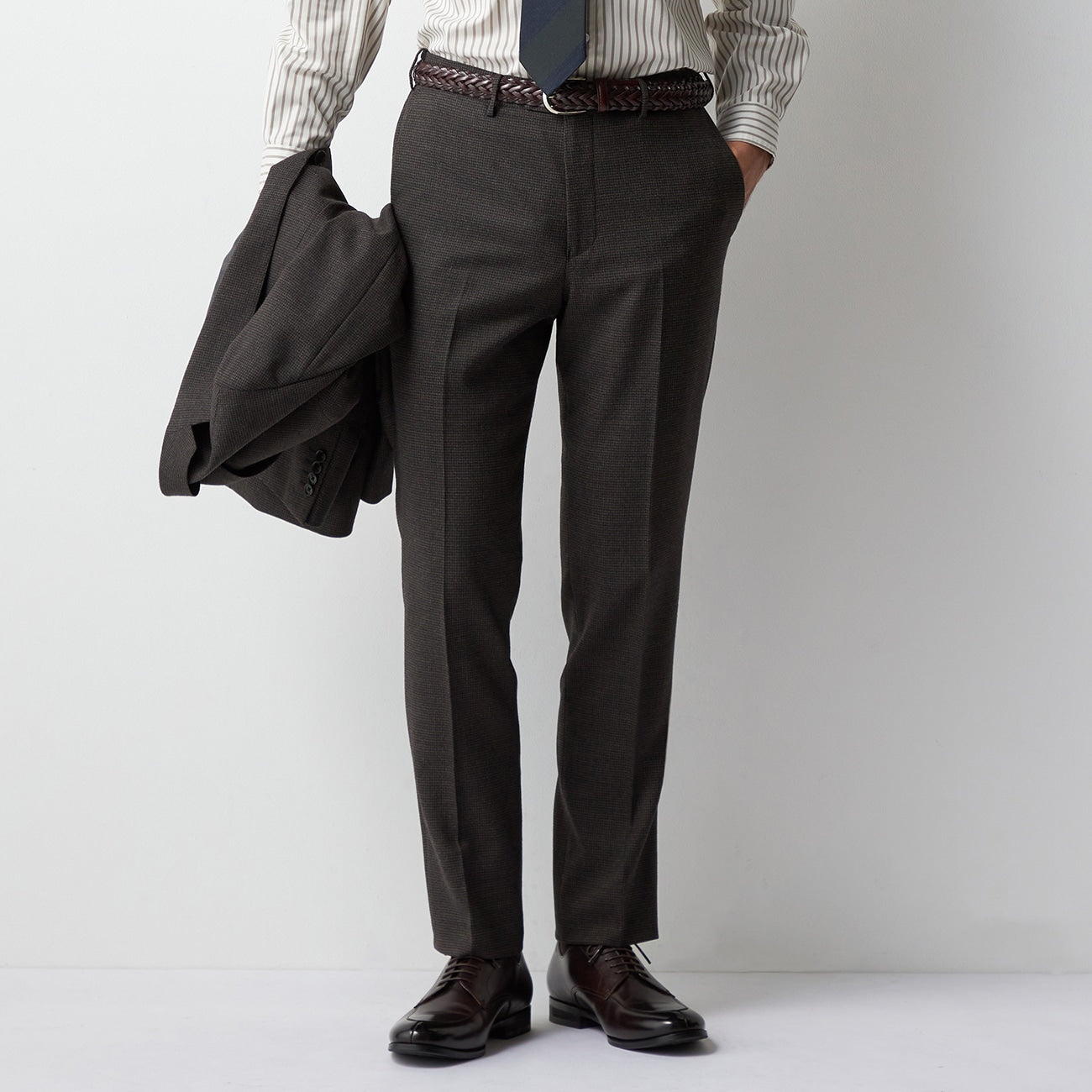 Houndstooth Milled Wool Matching Pants - Brown_21