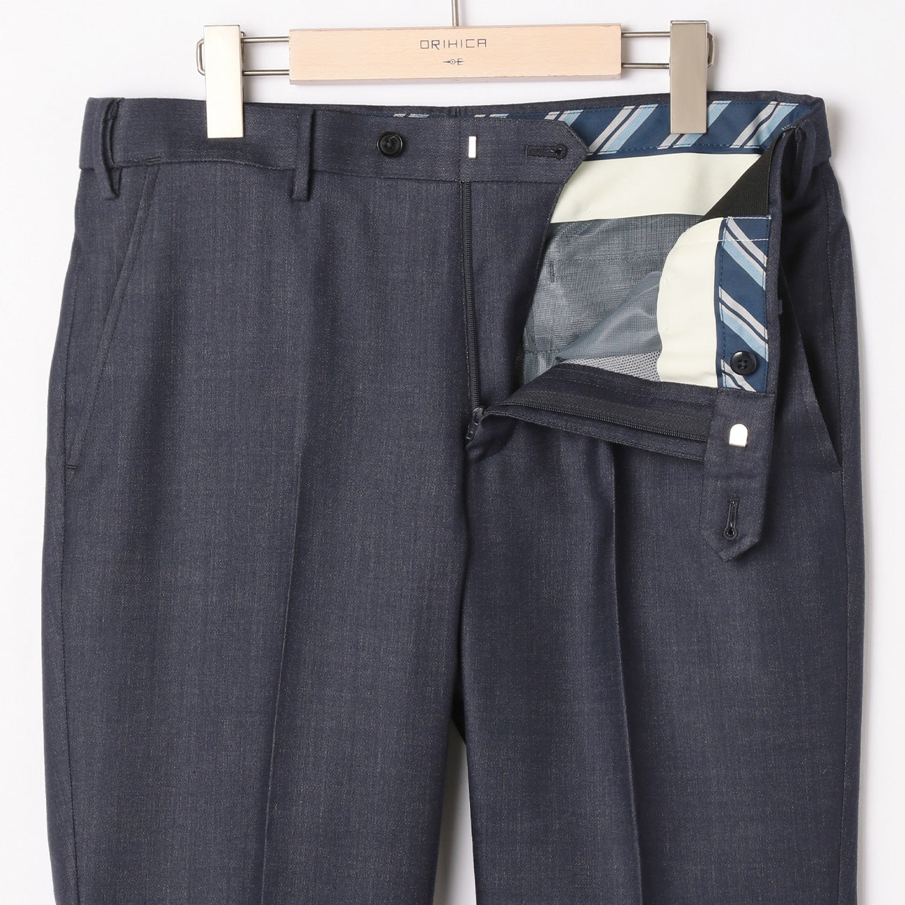 LUXE Line Denim-like Wool Pants - Navy_19