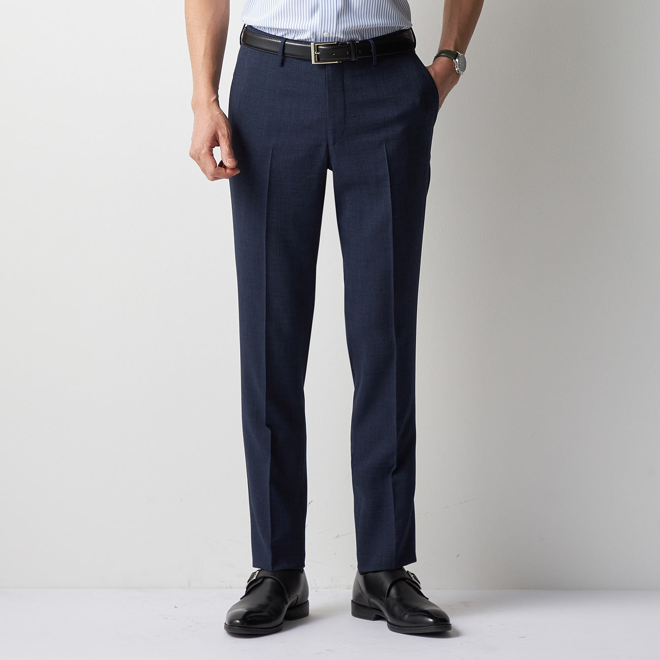 High Breathability Check Pants - Navy_12