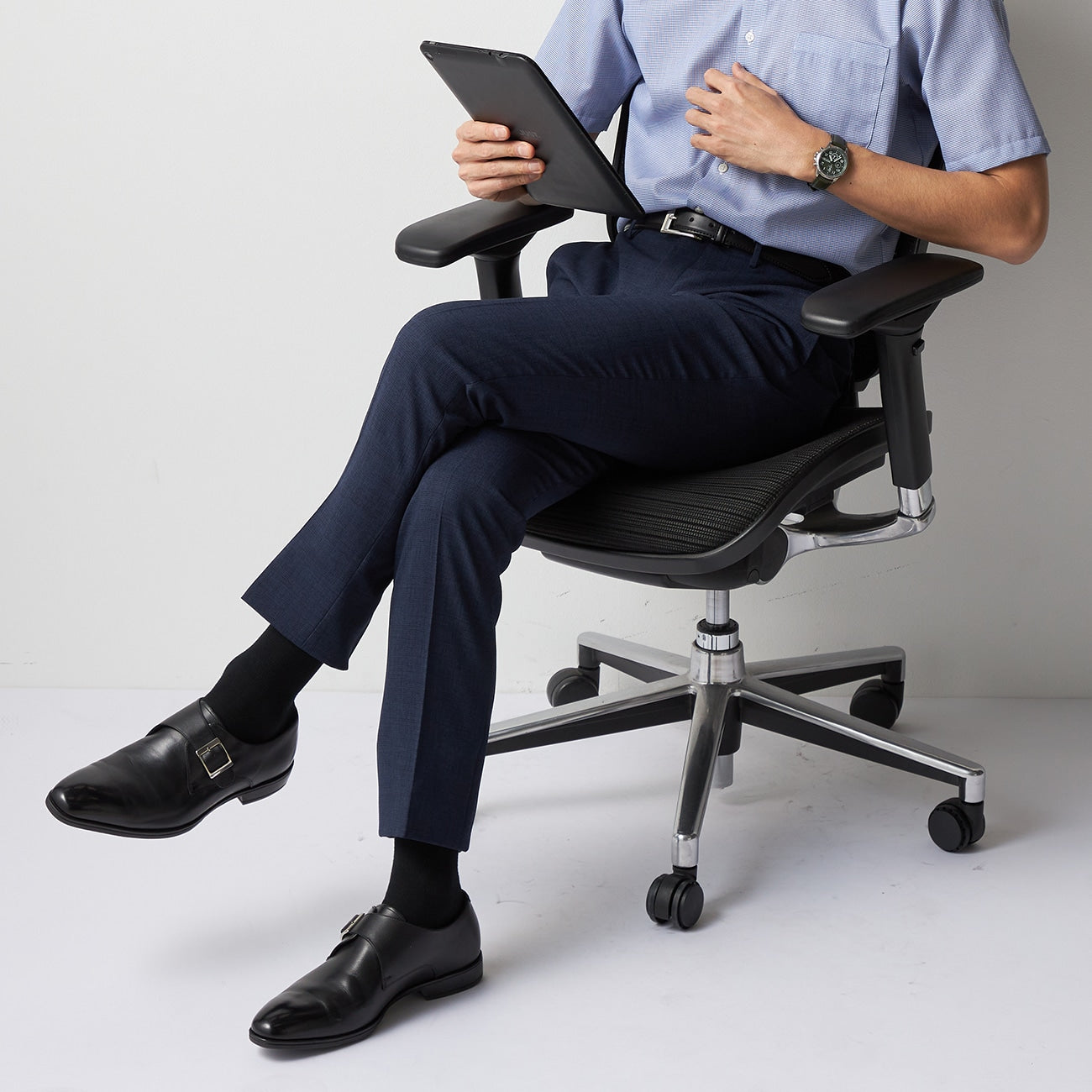 High Breathability Check Pants - Navy_14