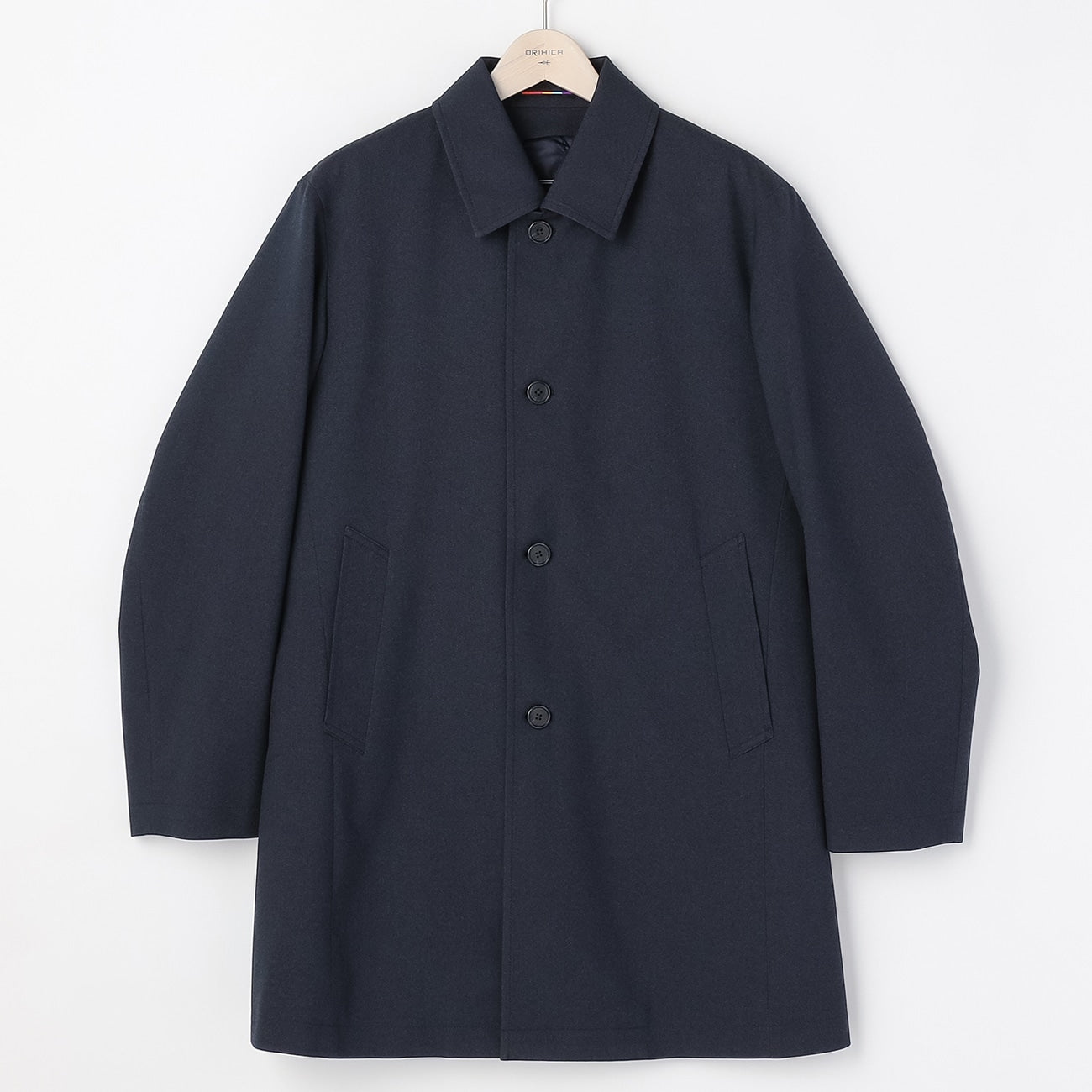 Water-Repellent Denim-Like Balmacaan Coat -  Navy_16
