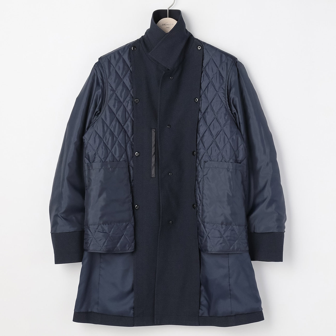 潑水牛仔布翻立領 大衣 -深藍