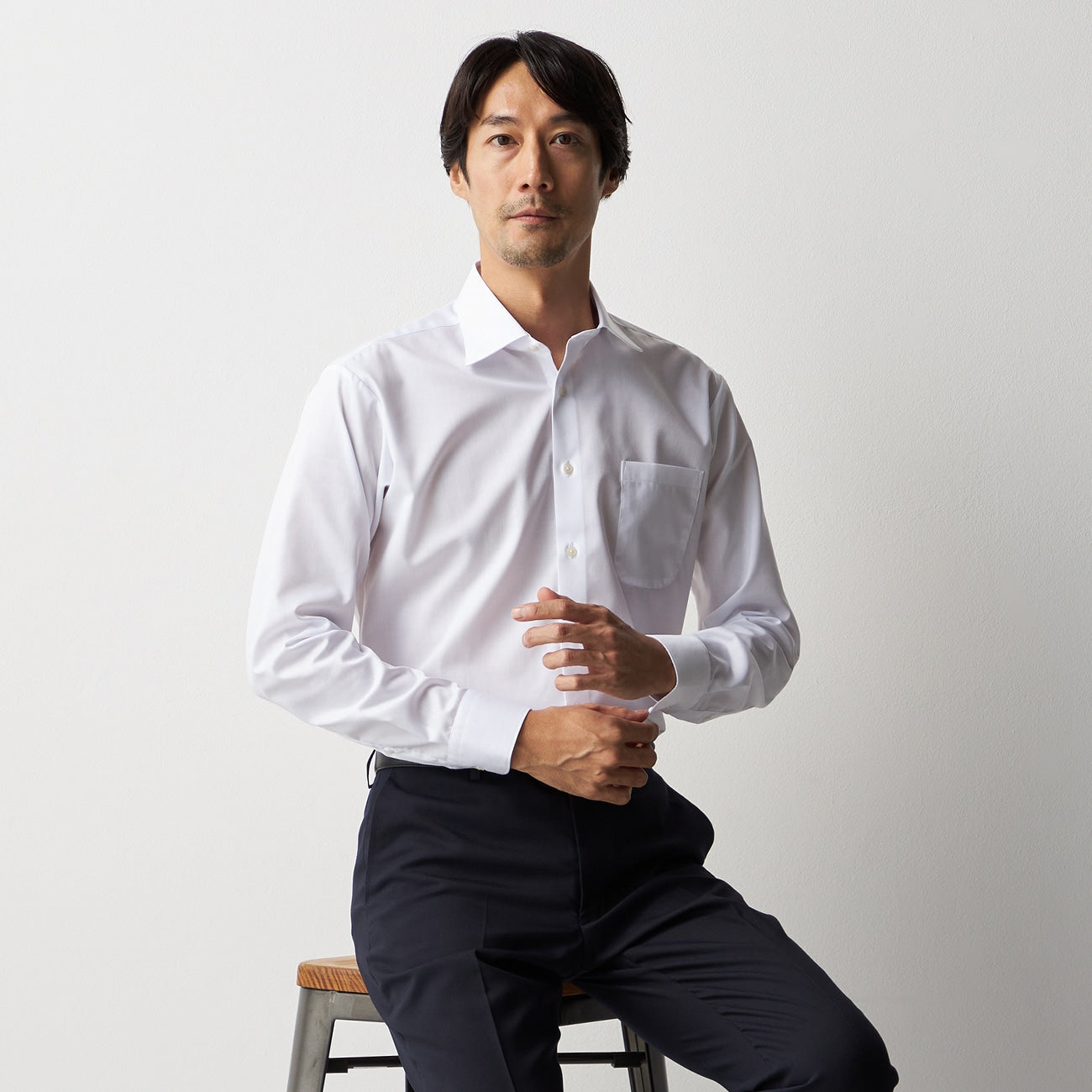 Super Non-Iron Spread Collar Shirt - White_08
