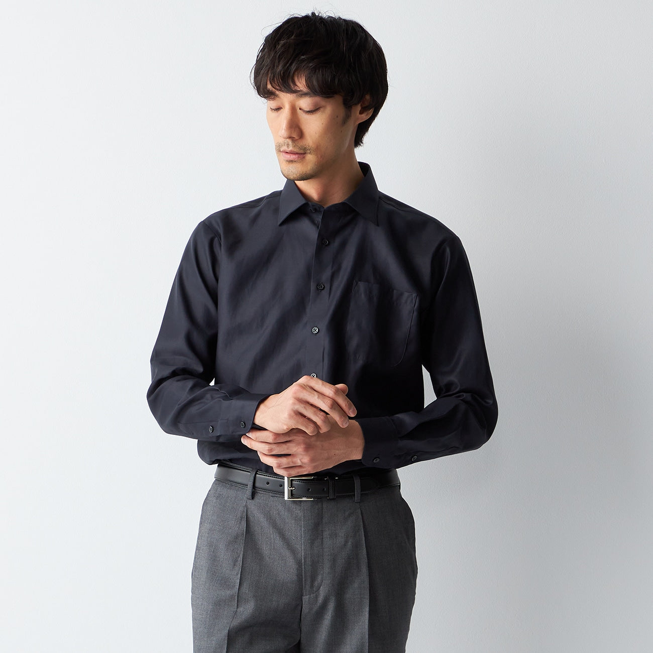 Super Non-iron Cotton Spread Collar Shirt - Black_06