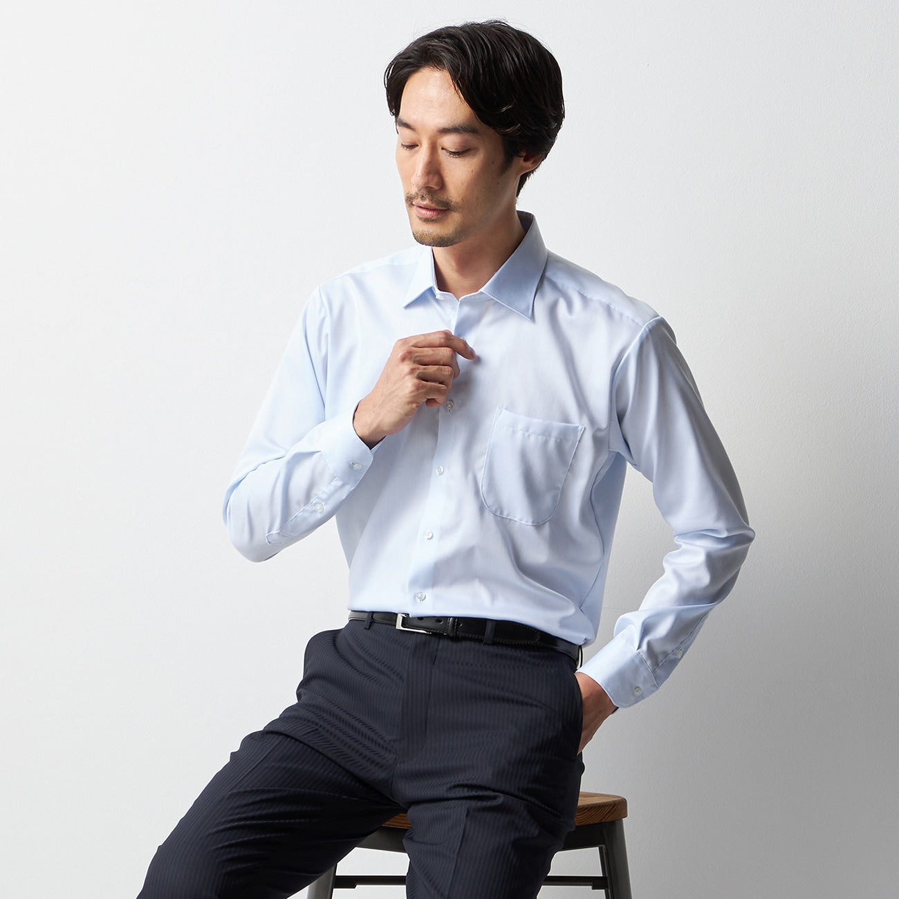 Super Non-iron Cotton Spread Collar Shirt - Blue_11