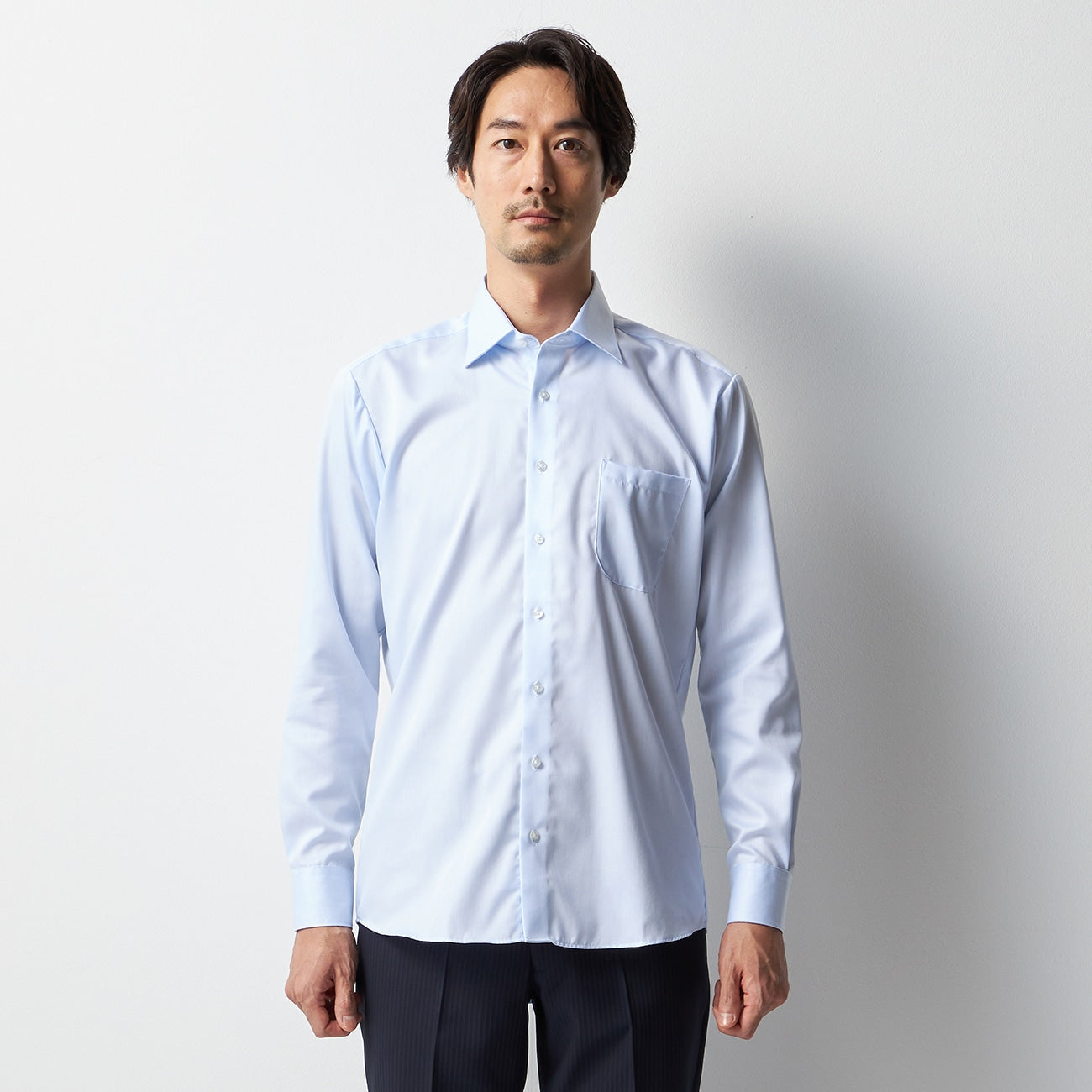 Super Non-iron Cotton Spread Collar Shirt - Blue_12