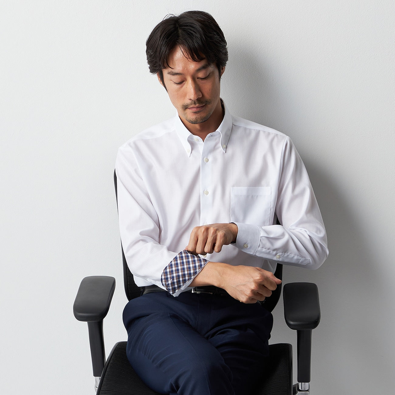 超級無縐鈕鈕扣襯衫 - 白色_09
