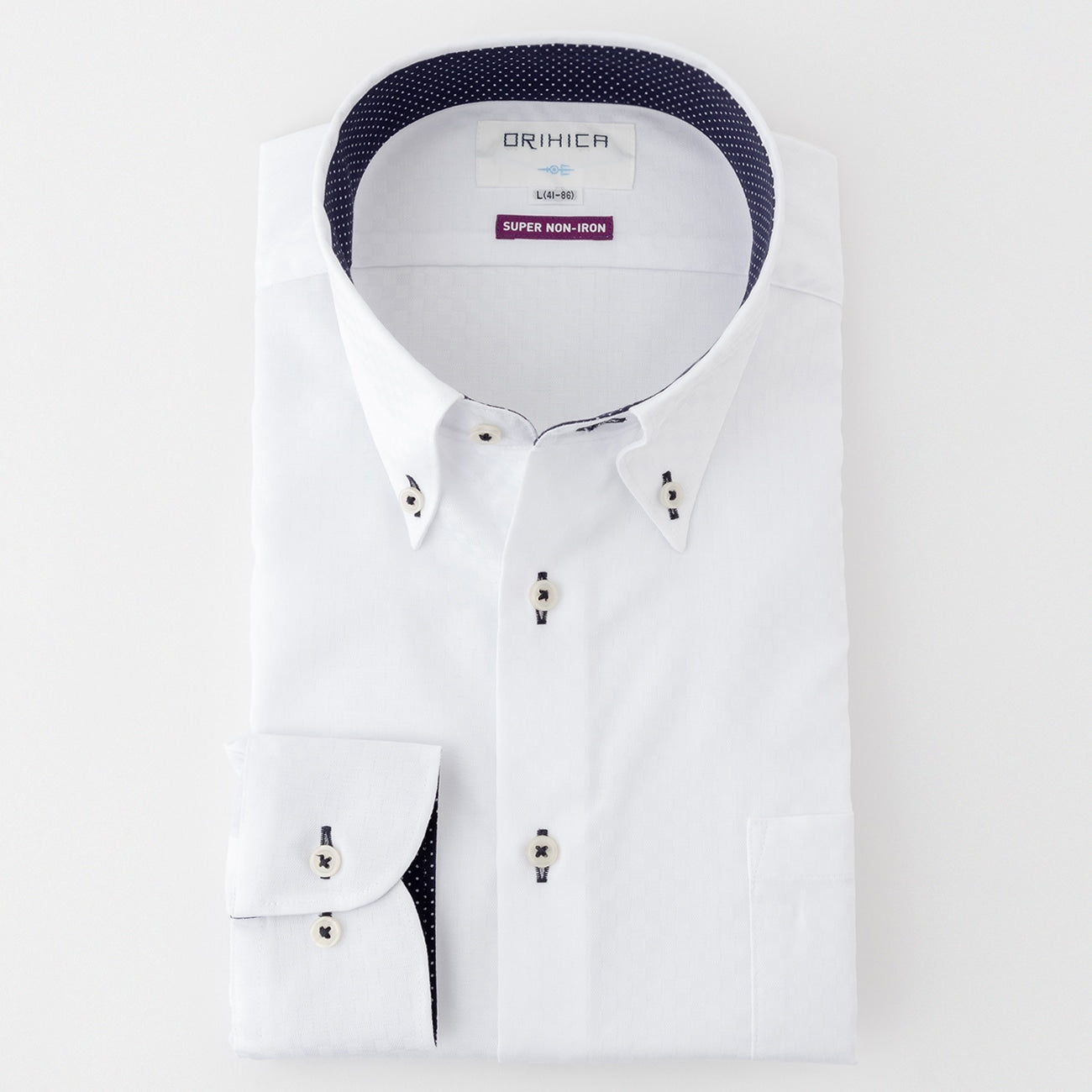 超级无熨烫纽扣格纹衬衫 - White_13