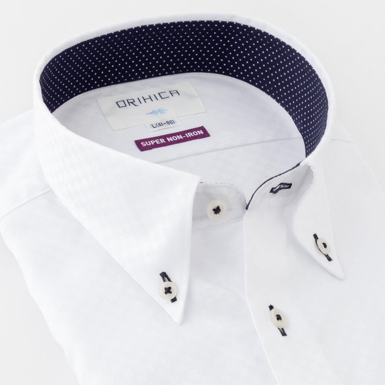 超级无熨烫纽扣格纹衬衫 - 白色_14