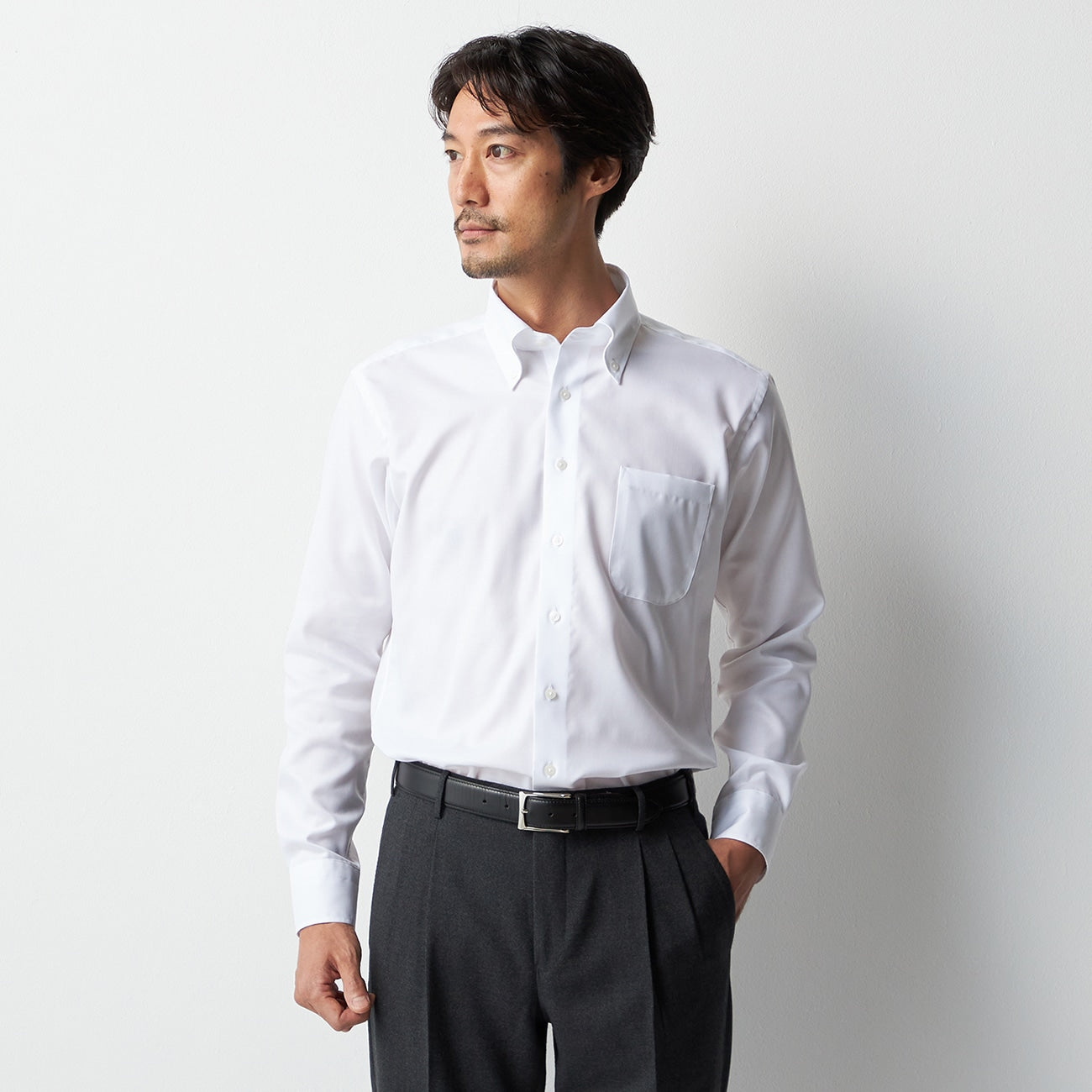 LUXE Line 純棉鈕扣鈕扣領 衫 - White_06