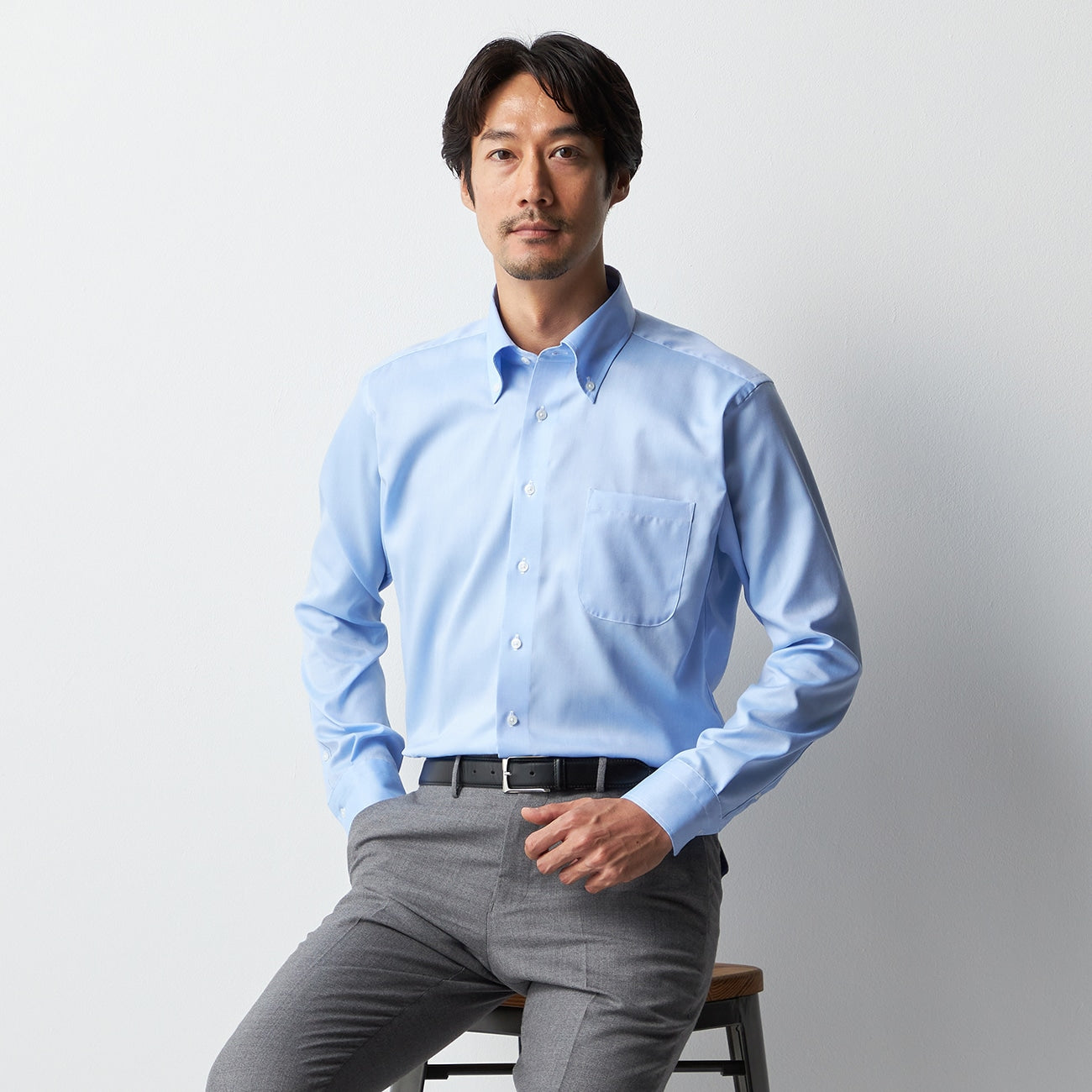 LUXE Line 純棉鈕扣鈕扣領 衫 - 藍色_06