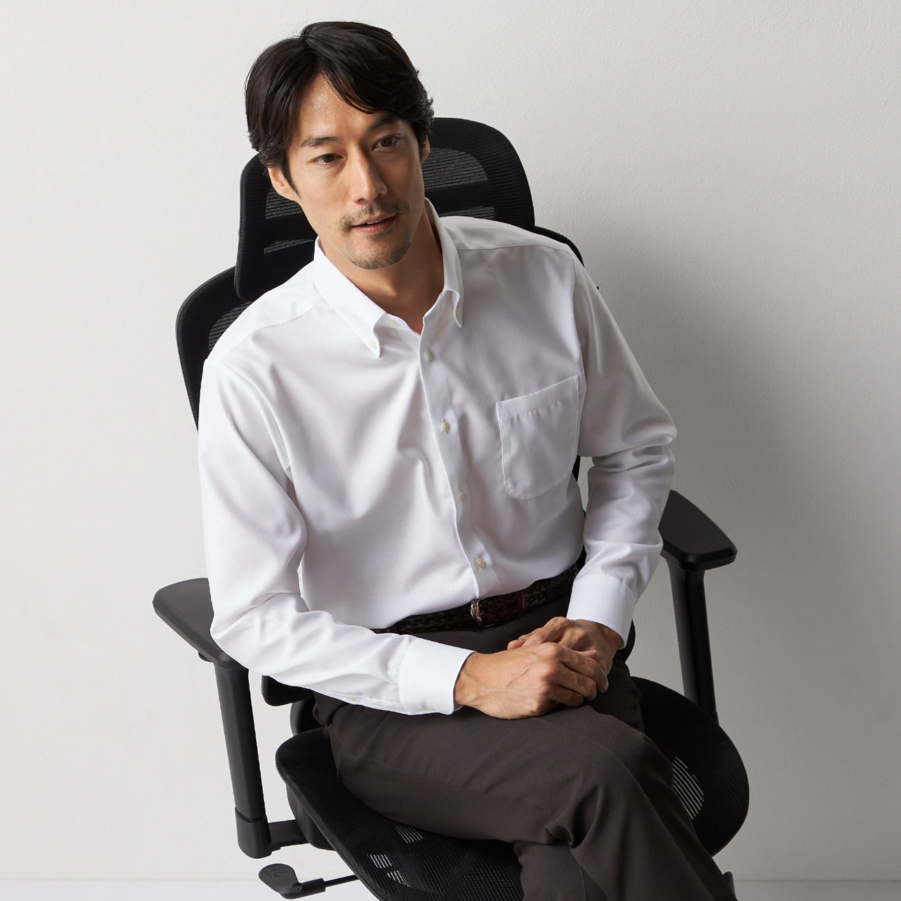 Super Non-Iron Cotton Button-Down Shadow Stripe Shirt - White_06