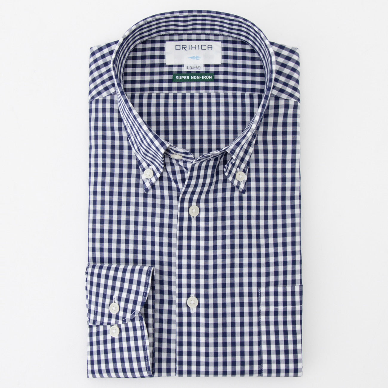 Super Non-Iron Cotton Button-Down Gingham Check Shirt - Navy_11