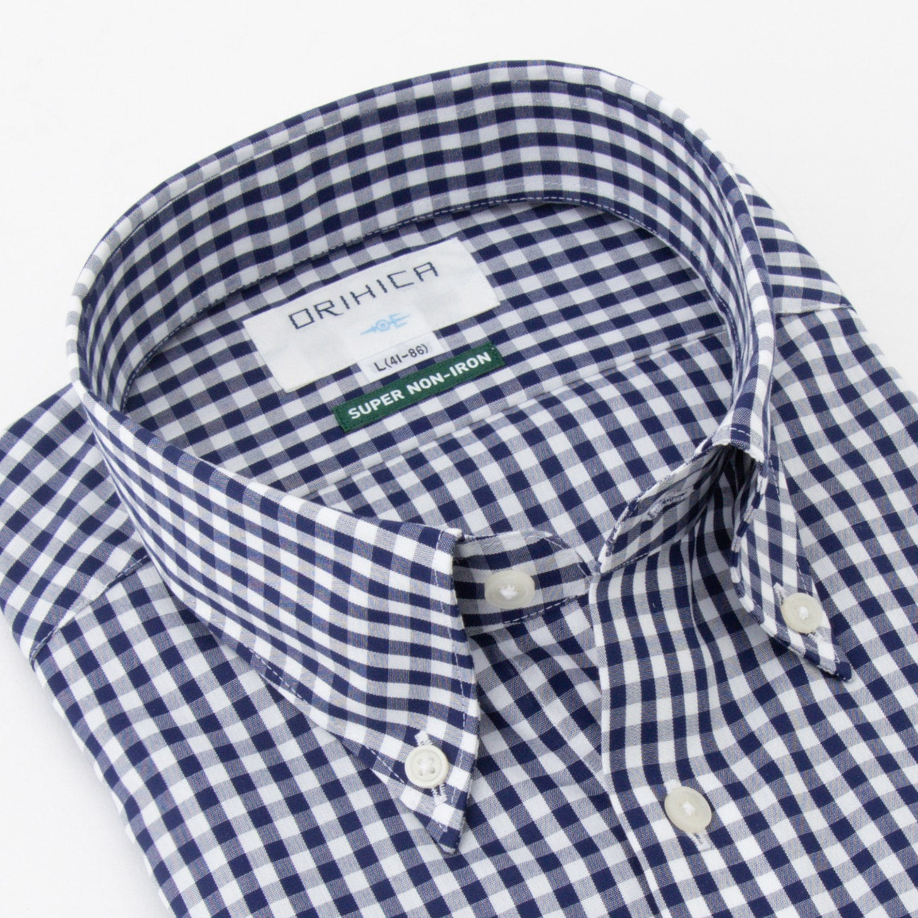 Super Non-Iron Cotton Button-Down Gingham Check Shirt - Navy_12