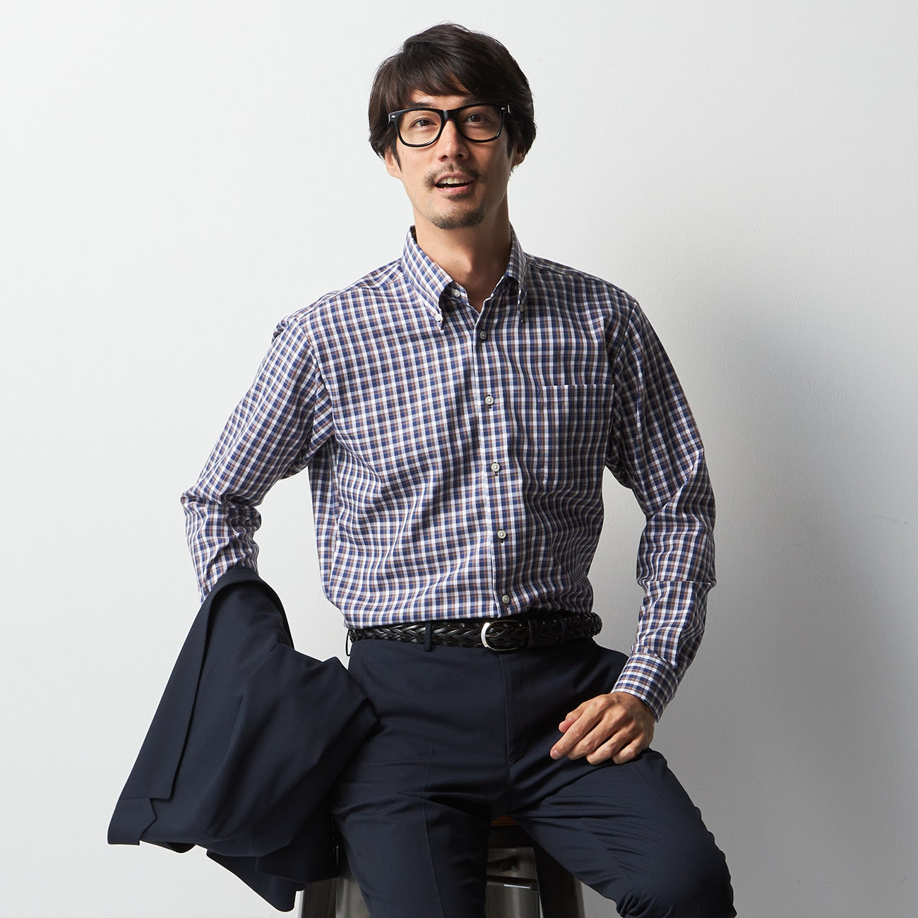 Super Non-Iron Cotton Button-Down Check Shirt - Brown_08