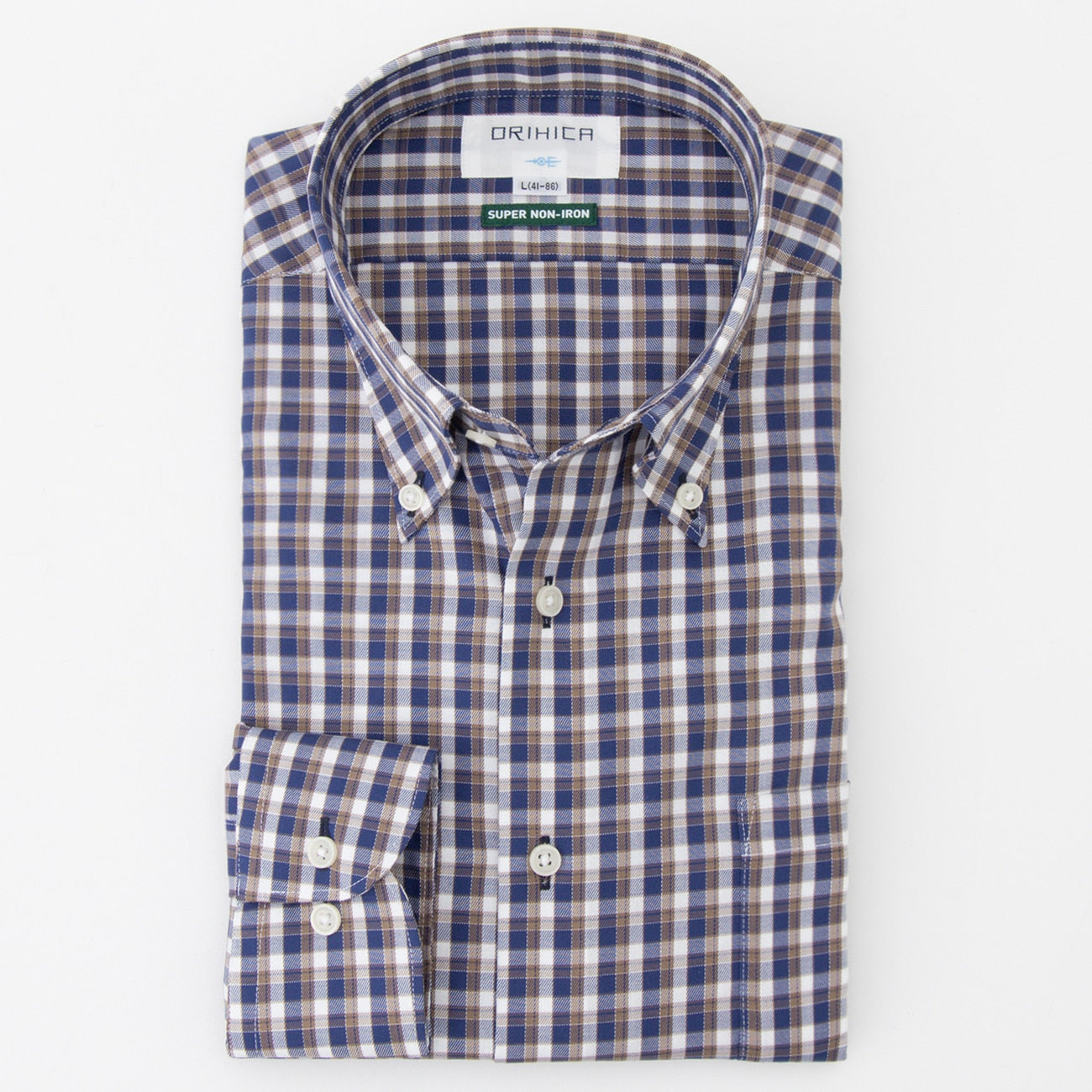 Super Non-Iron Cotton Button-Down Check Shirt - Brown_09