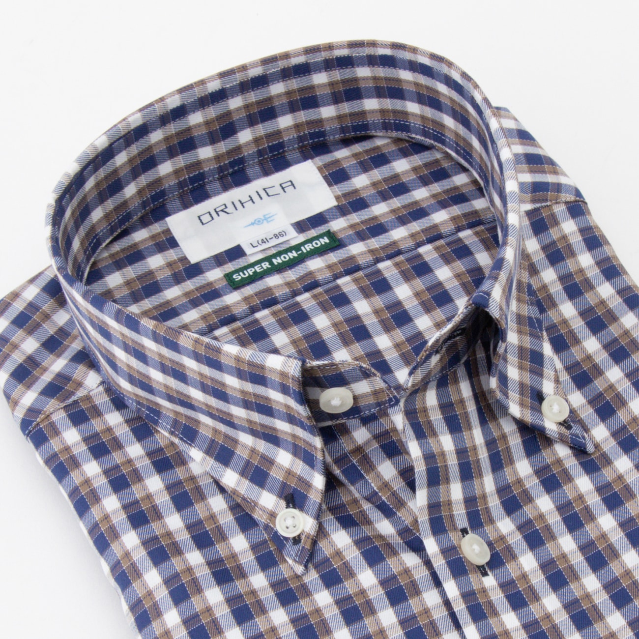 Super Non-Iron Cotton Button-Down Check Shirt - Brown_10