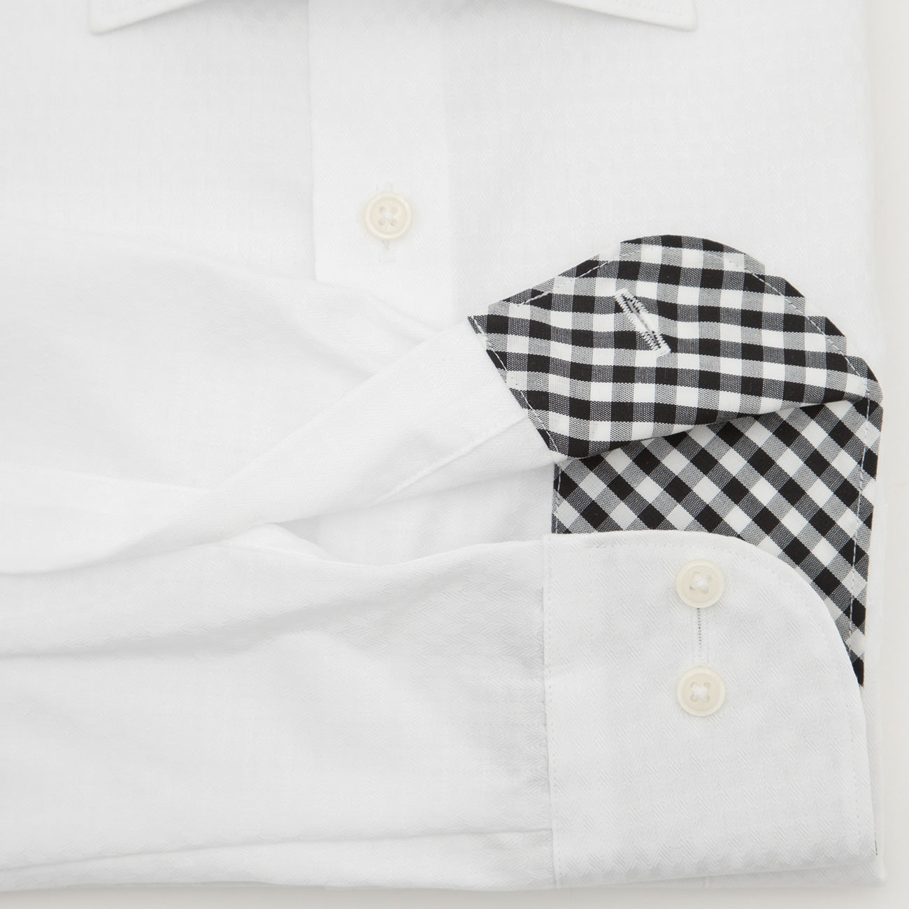 超级无熨斗宽领格纹衬衫 - 白色_11