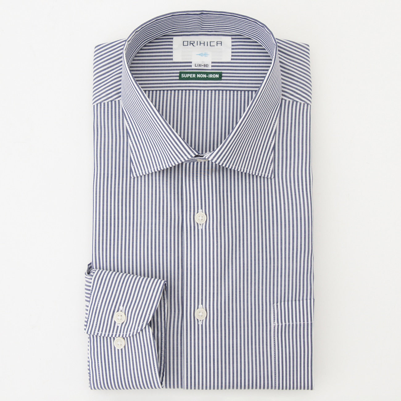 Super Non-Iron Cotton Spread Collar Stripe Shirt - Navy_09