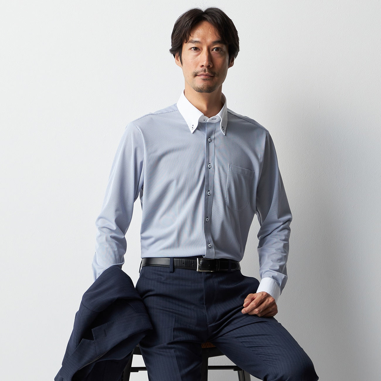 Super Non-Iron Stretch Button-Down Contrast Collar Shirt - Navy_07