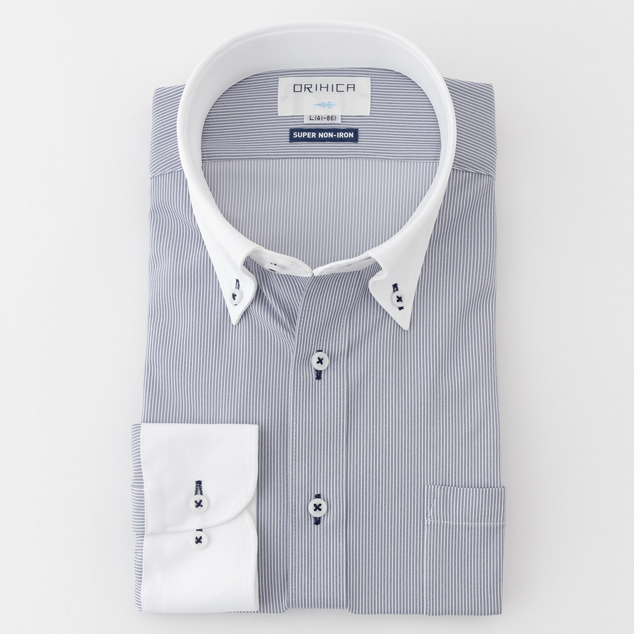 Super Non-Iron Stretch Button-Down Contrast Collar Shirt - Navy_08