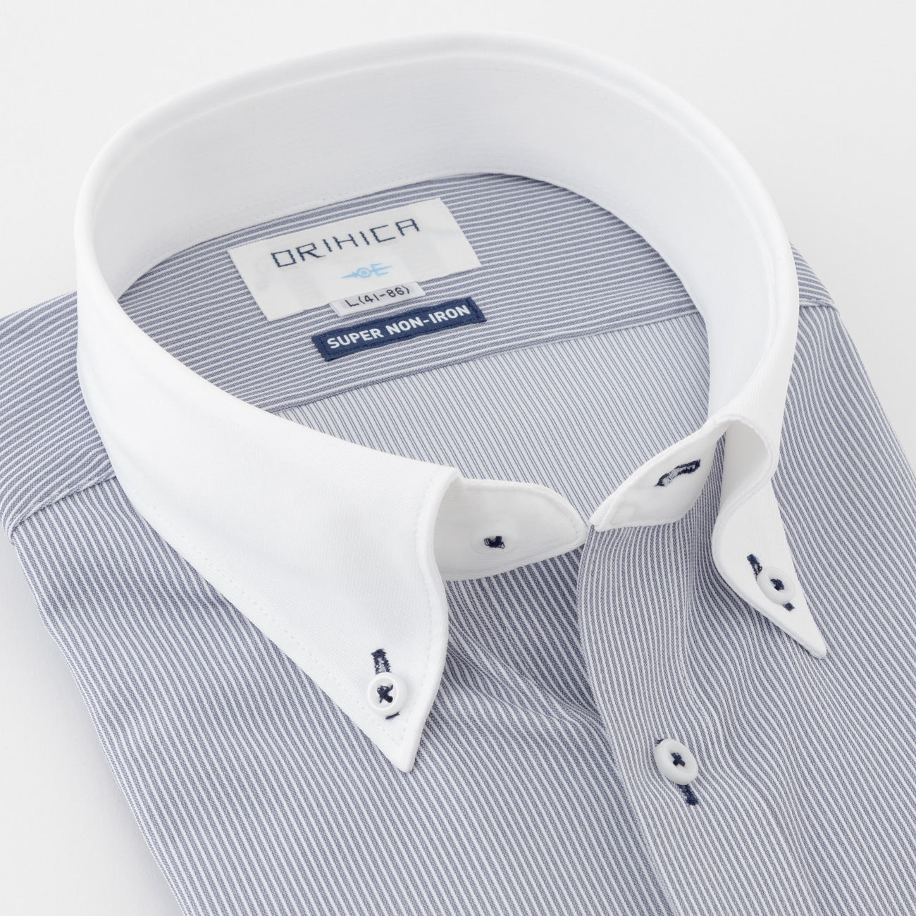 Super Non-Iron Stretch Button-Down Contrast Collar Shirt - Navy_09