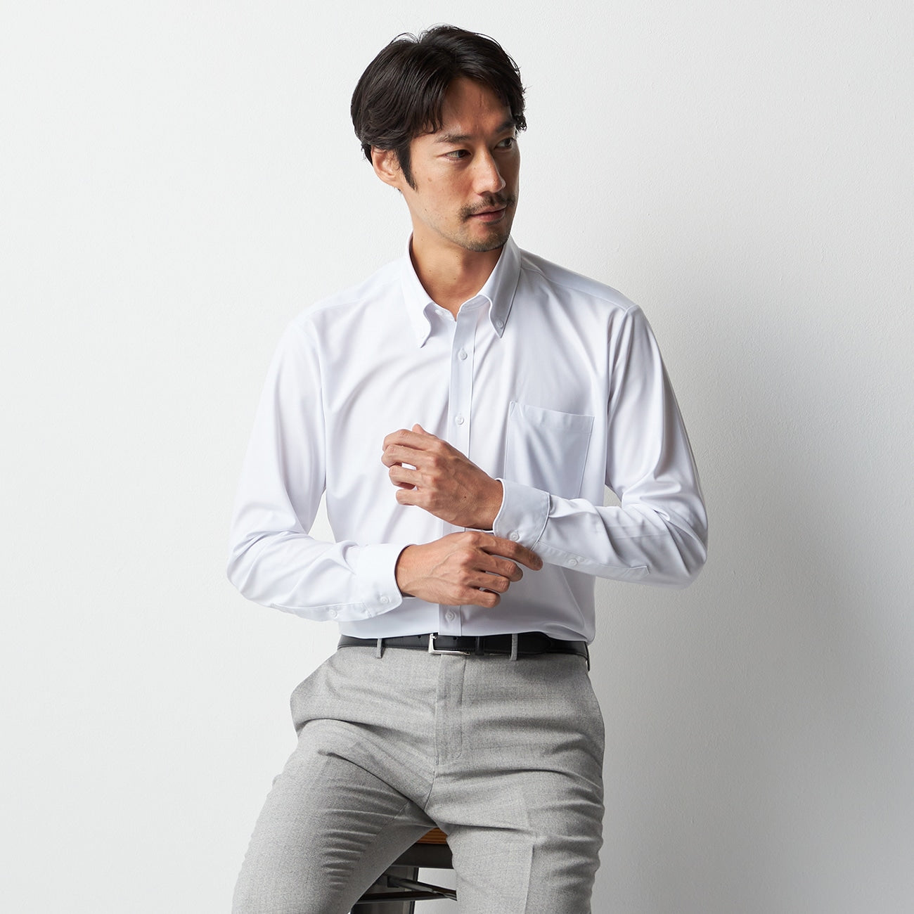 Super Non-Iron Stretch Button-Down Stripe Shirt - Gray_06