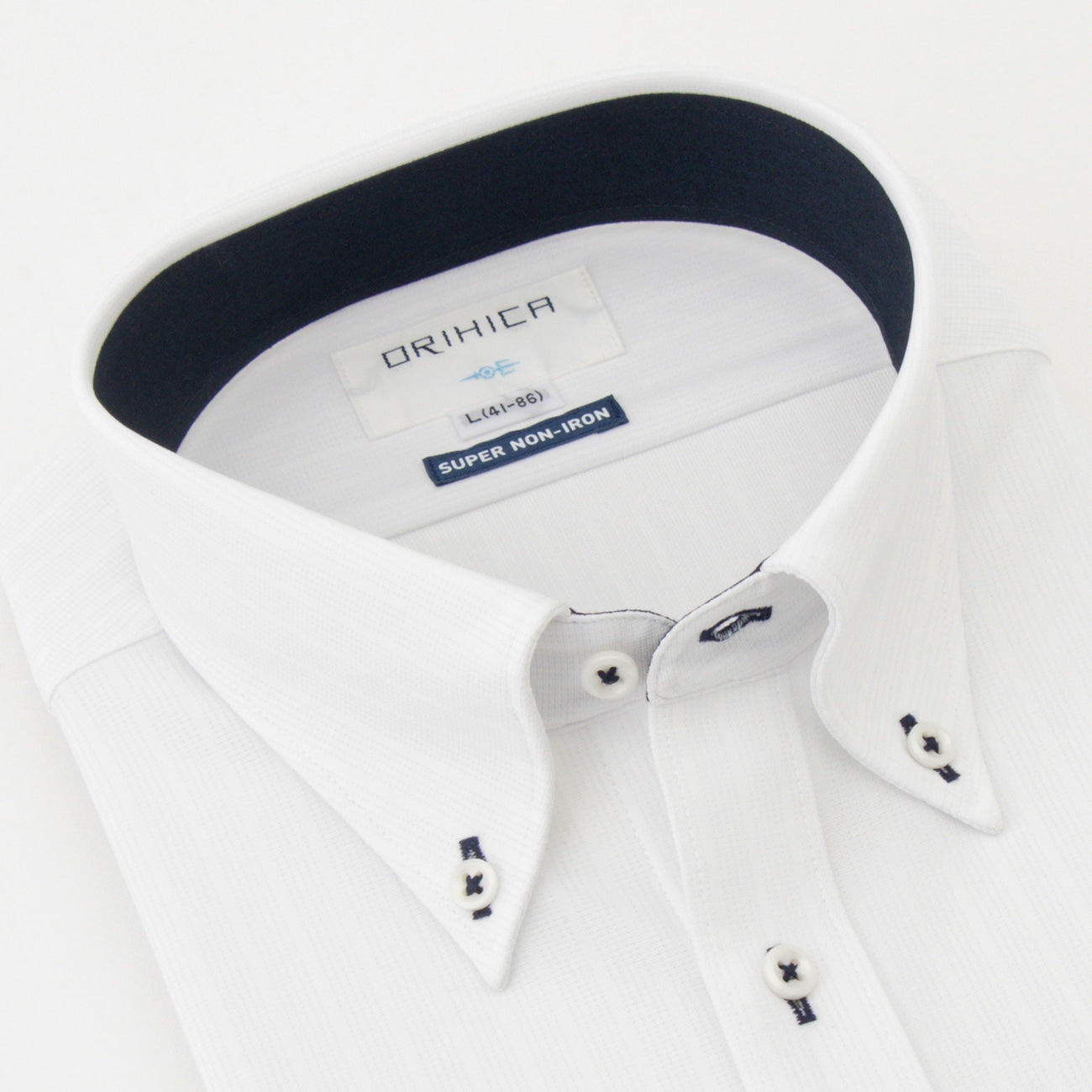 超级无熨烫弹力纽扣衬衫 - 白色_14