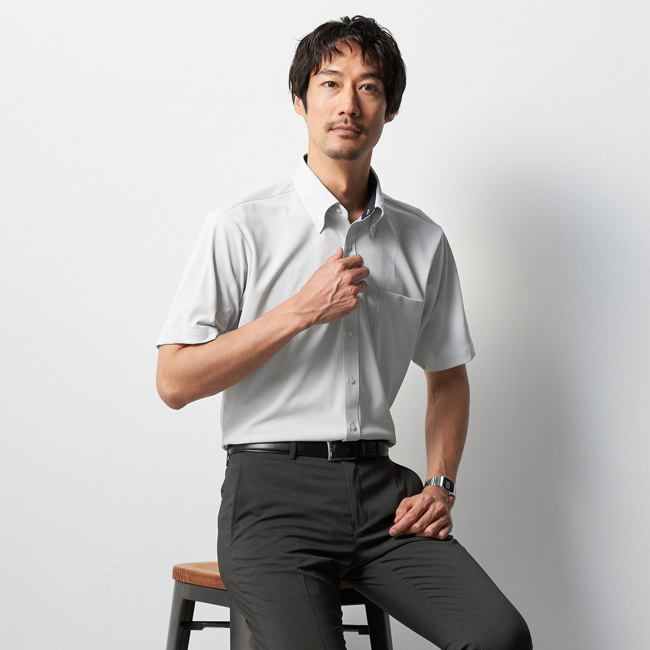 DRYDRY Super Non-iron Short Sleeve Button-down Shirt - Navy_07