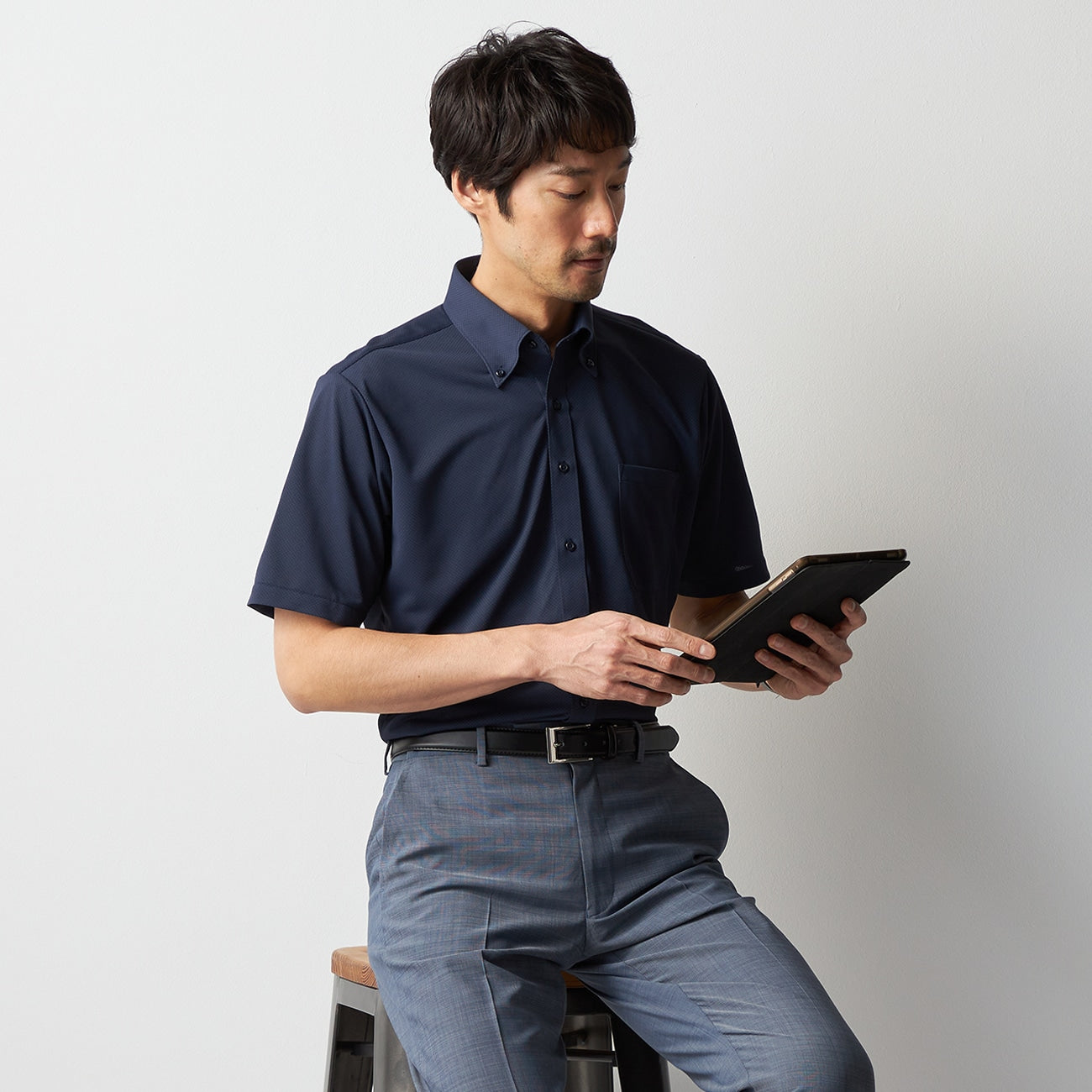 DRYDRY Super Non-iron Short Sleeve Button-down Shirt - Navy_07