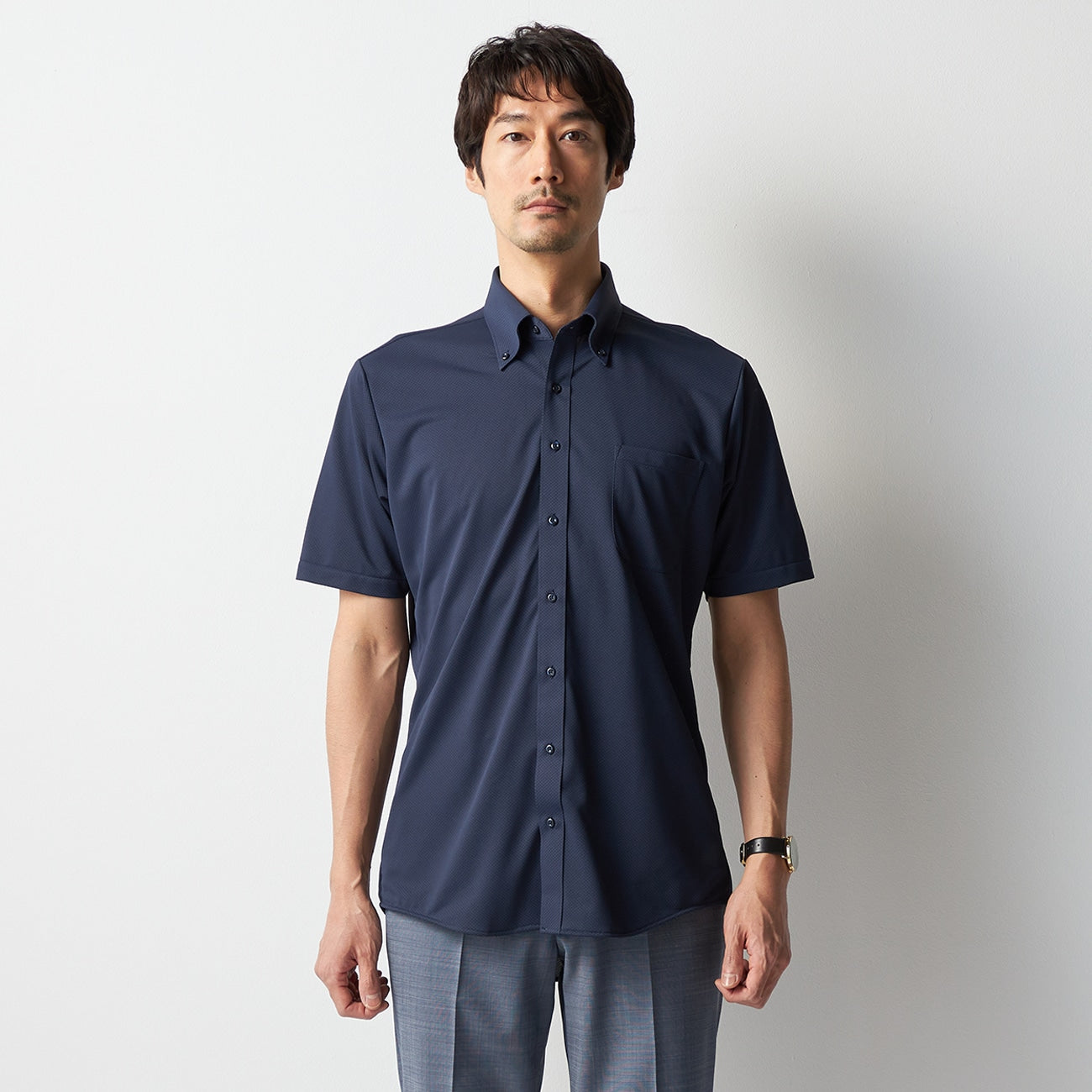 DRYDRY Super Non-iron Short Sleeve Button-down Shirt - Navy_08