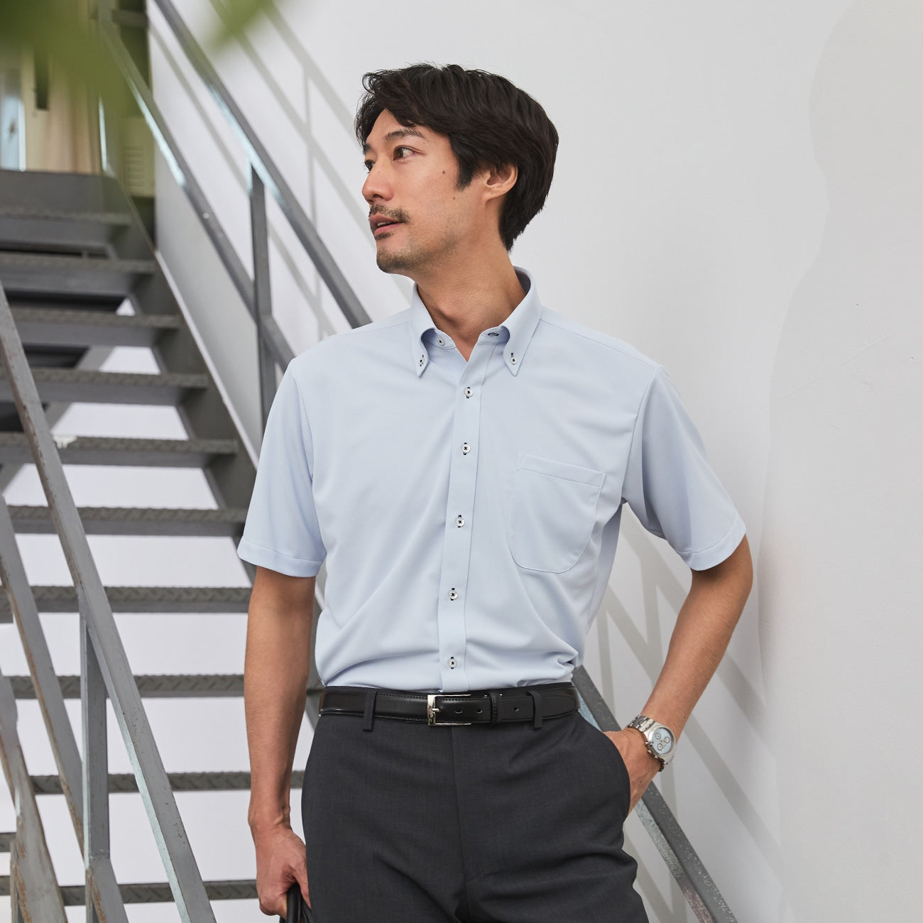 DRYDRY Super Non-iron Short Sleeve Button-down Shirt - Blue_07