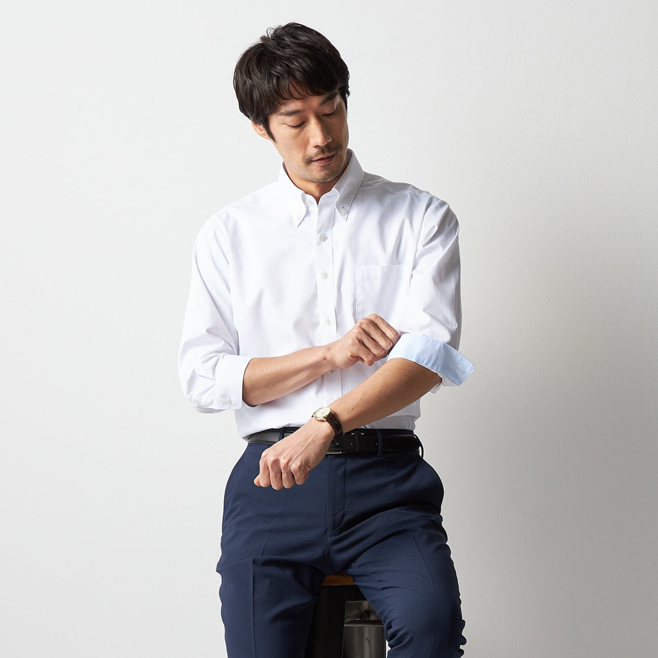 抗皺不透明四分袖鈕鈕扣領 襯衫 - White_08