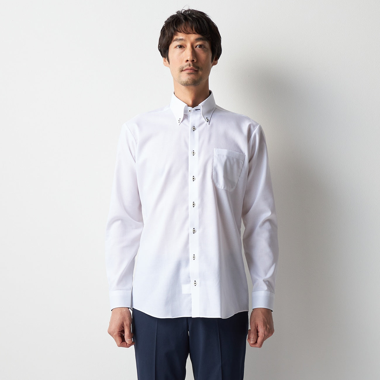 Super Cool免熨烫 钮扣领衬衫 - White_11