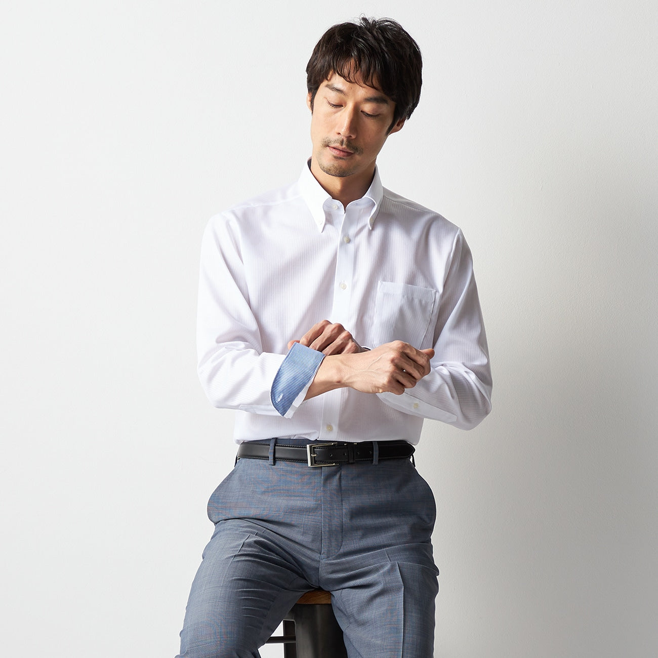 Super Cool免熨烫 棉质钮扣领衬衫 - White_07