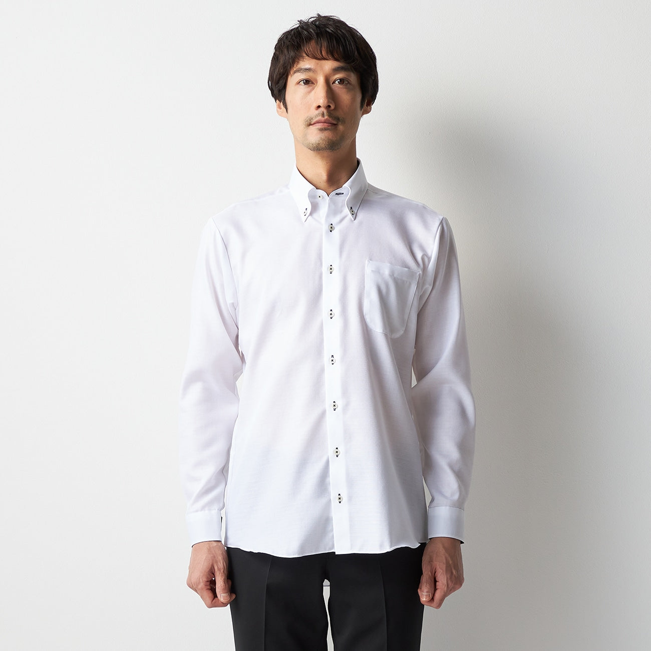 Super Cool免熨烫 棉质钮扣领衬衫 - White_11