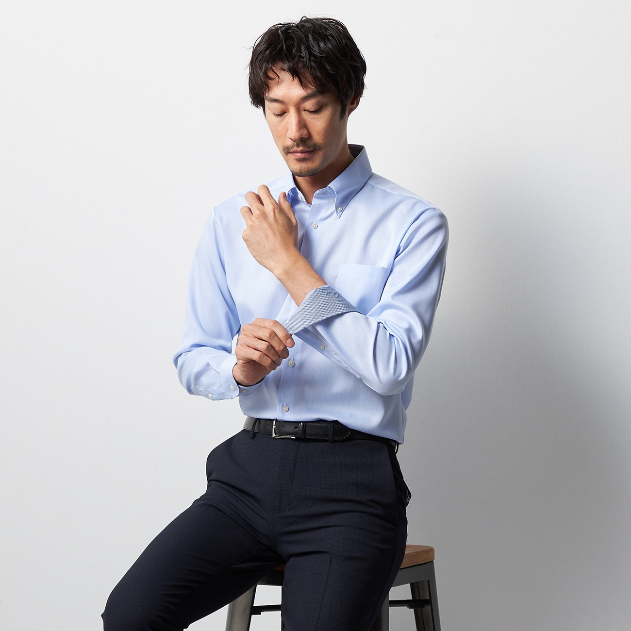 Super Cool Non-iron Cotton Button-down Shirt - Blue_08