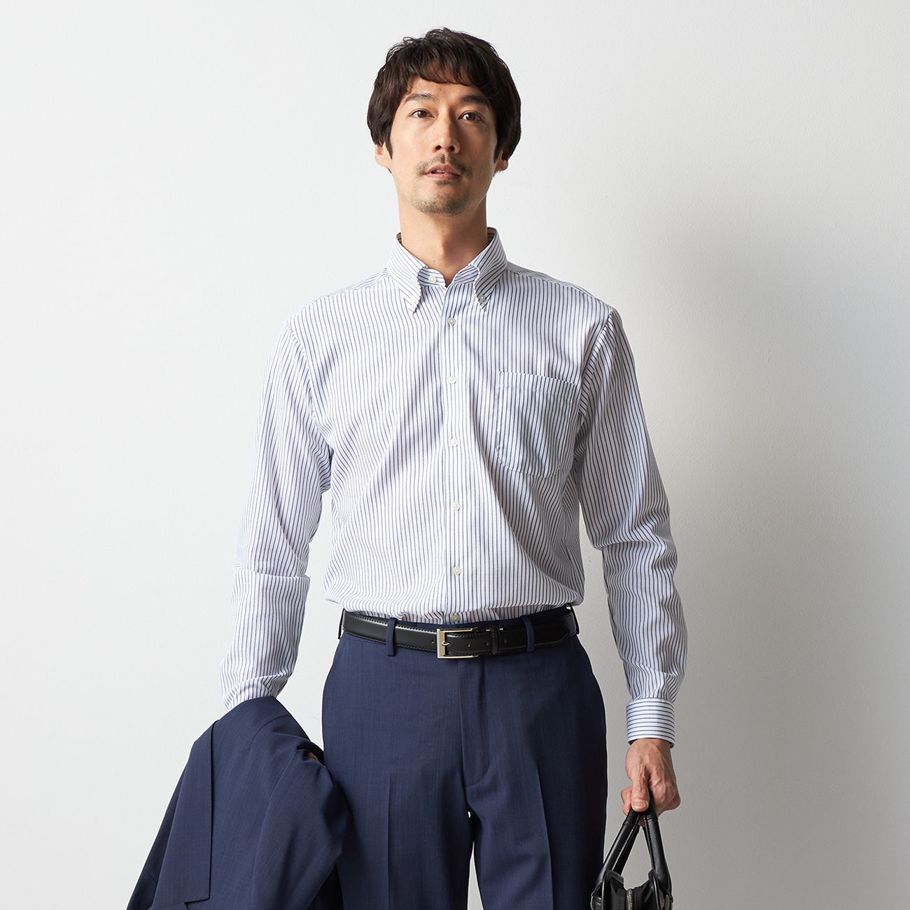 Super Cool免熨烫 棉钮扣领衬衫 Stripe Shirt -深蓝