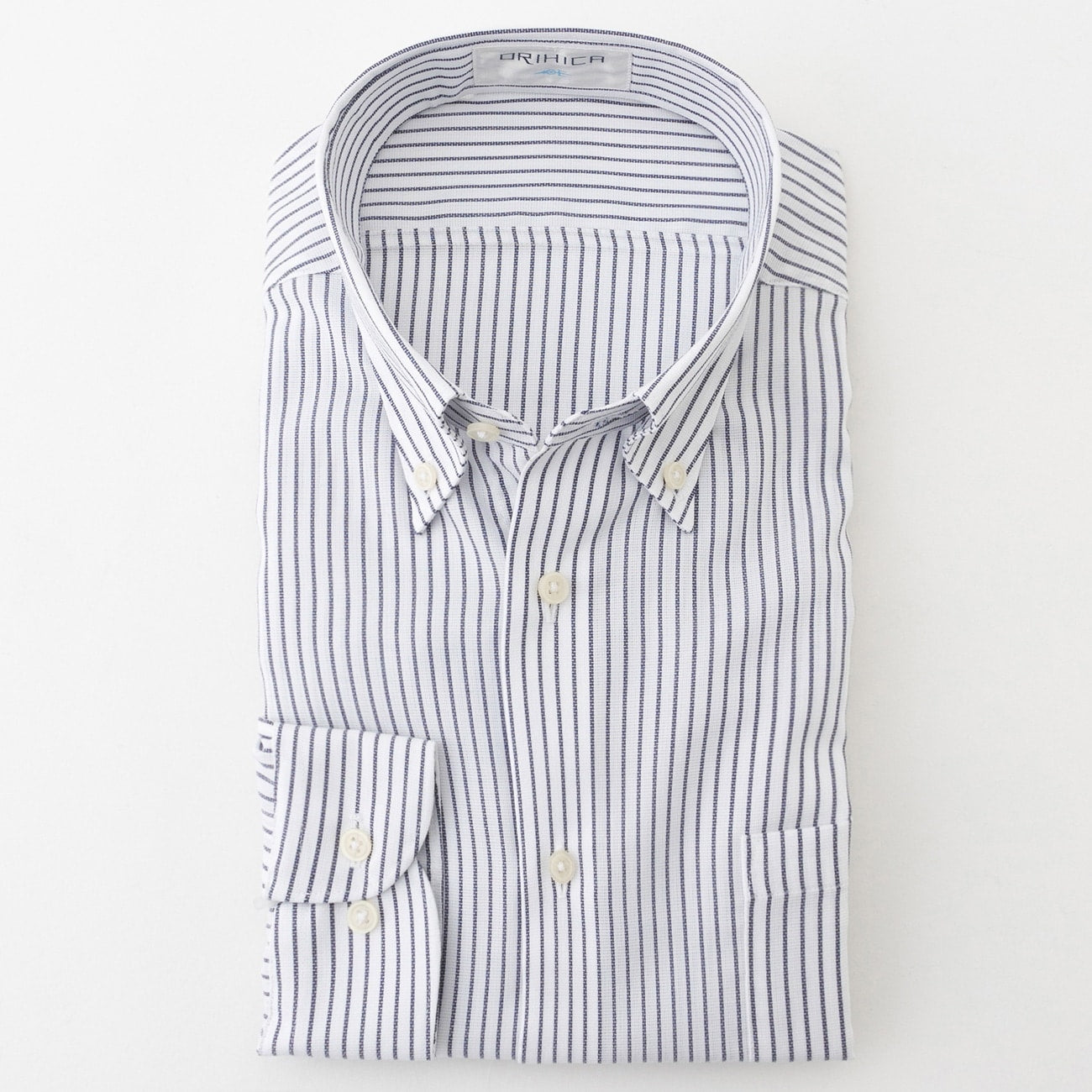 Super Cool免熨烫 棉钮扣领衬衫 Stripe Shirt -深蓝