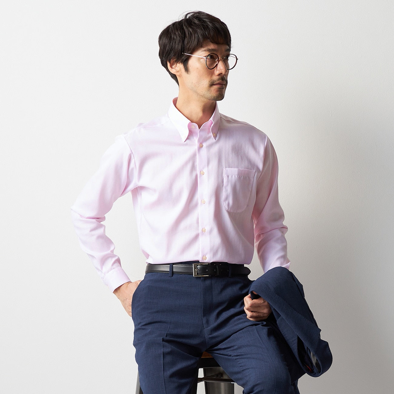 Super Cool免熨烫 棉质钮扣领衬衫 - Pink_07