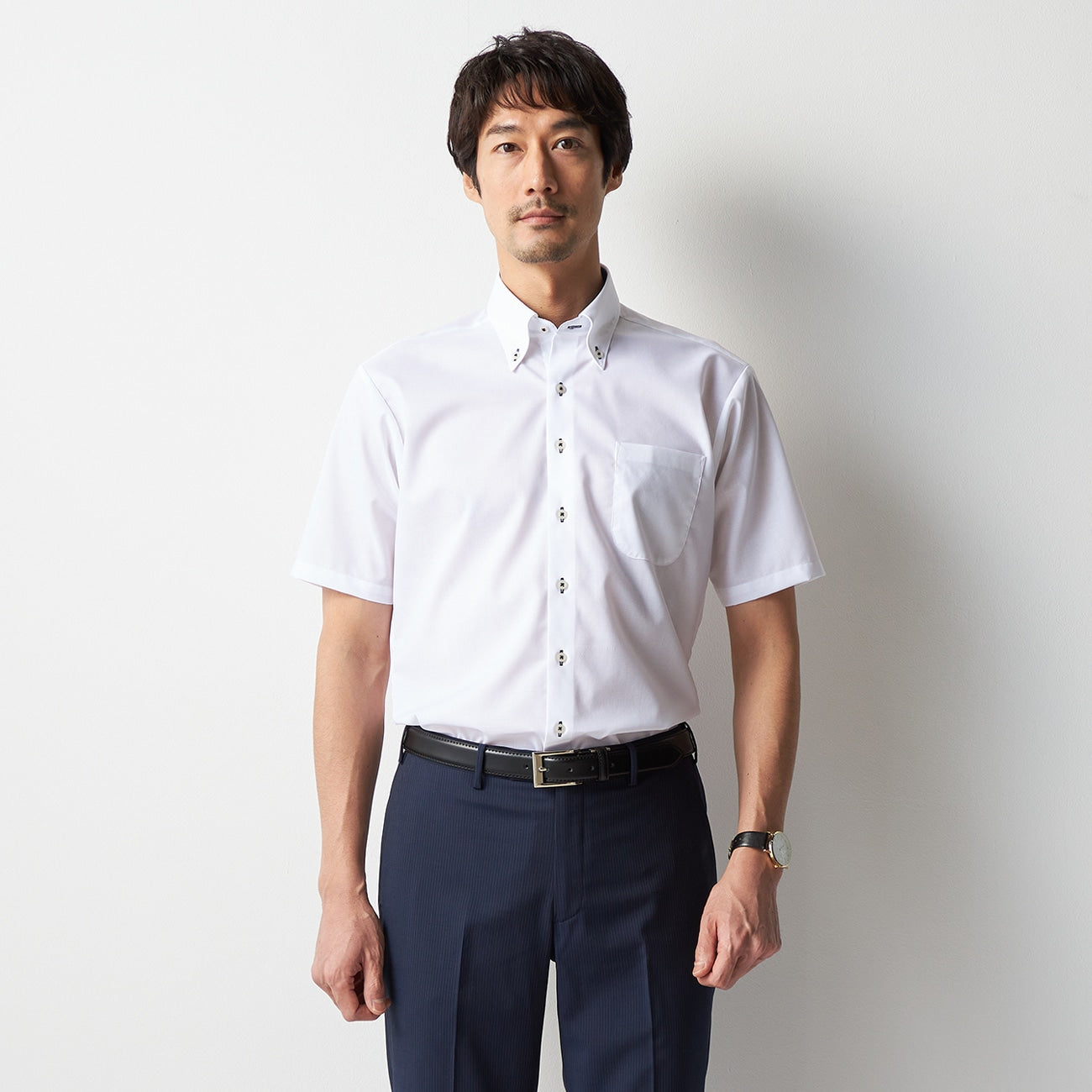 Super Cool Non-iron Button-down Short Sleeve Shirt - White_07