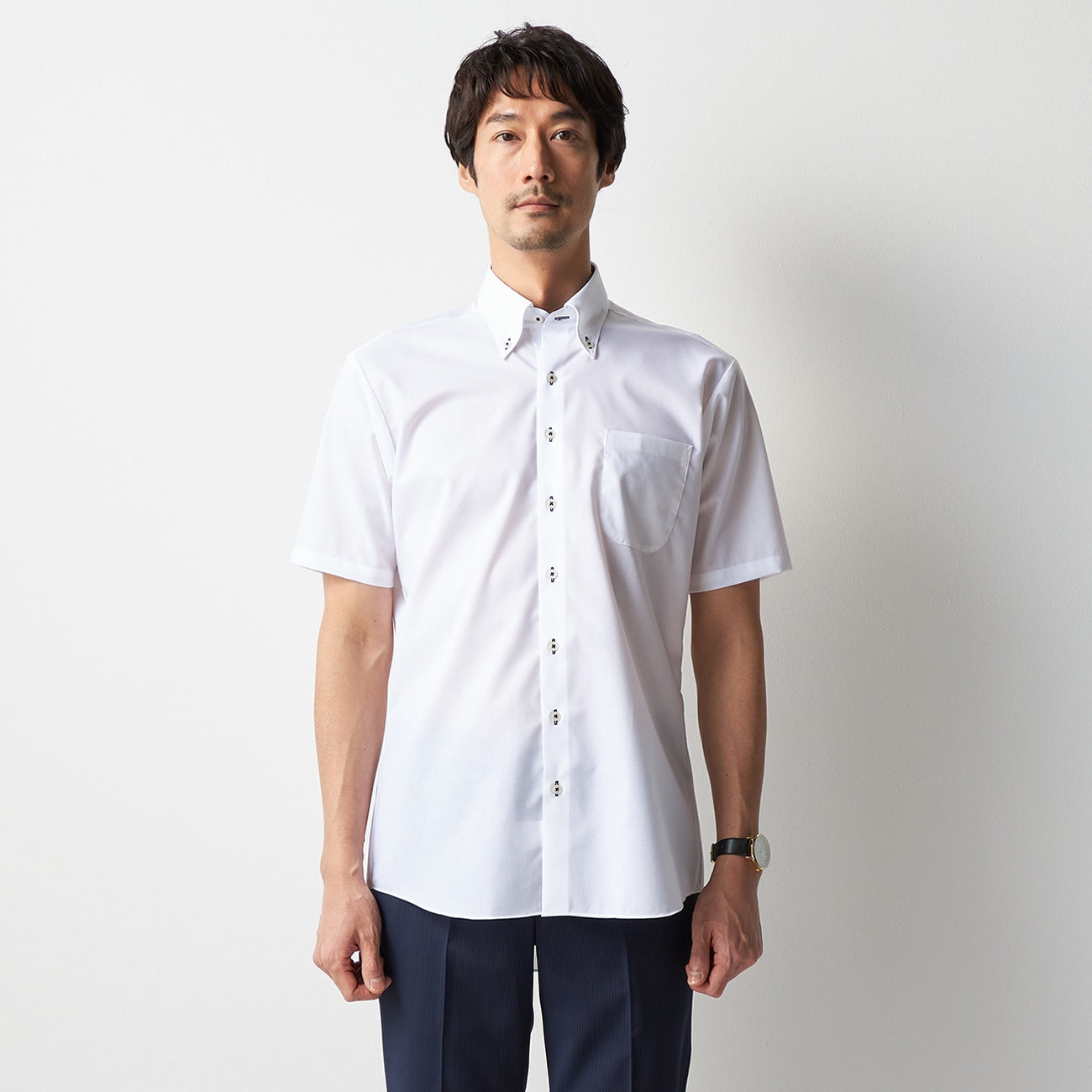 Super Cool Non-iron Button-down Short Sleeve Shirt - White_08
