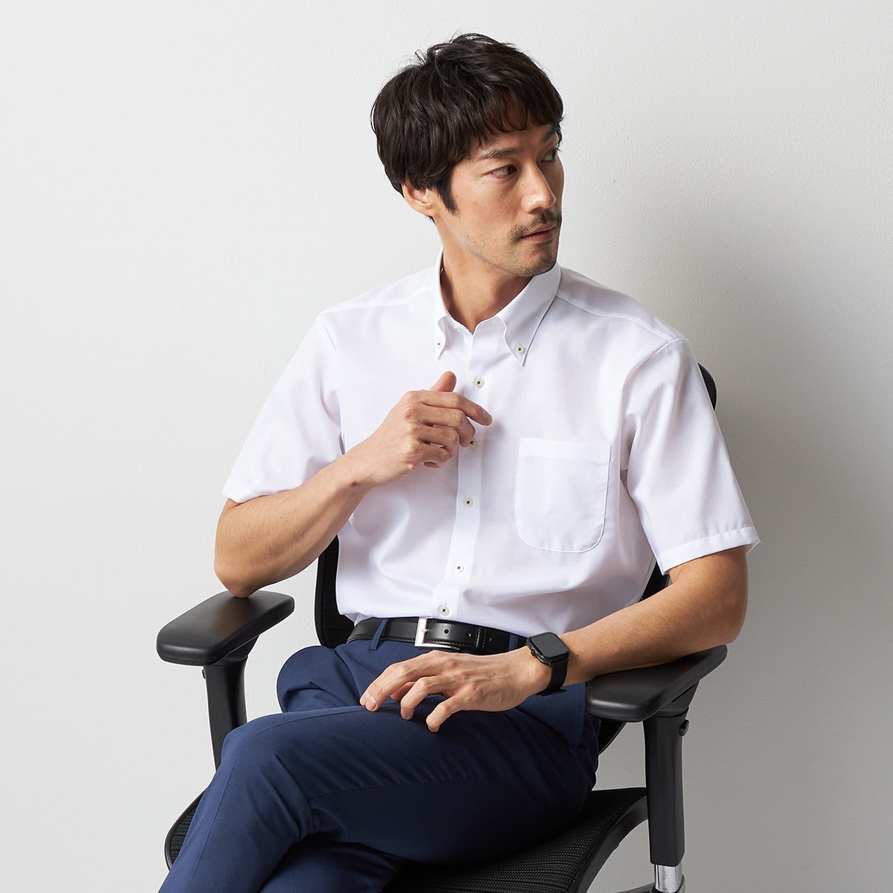 Super Cool Non-iron Button-down Short Sleeve Shirt - White_07