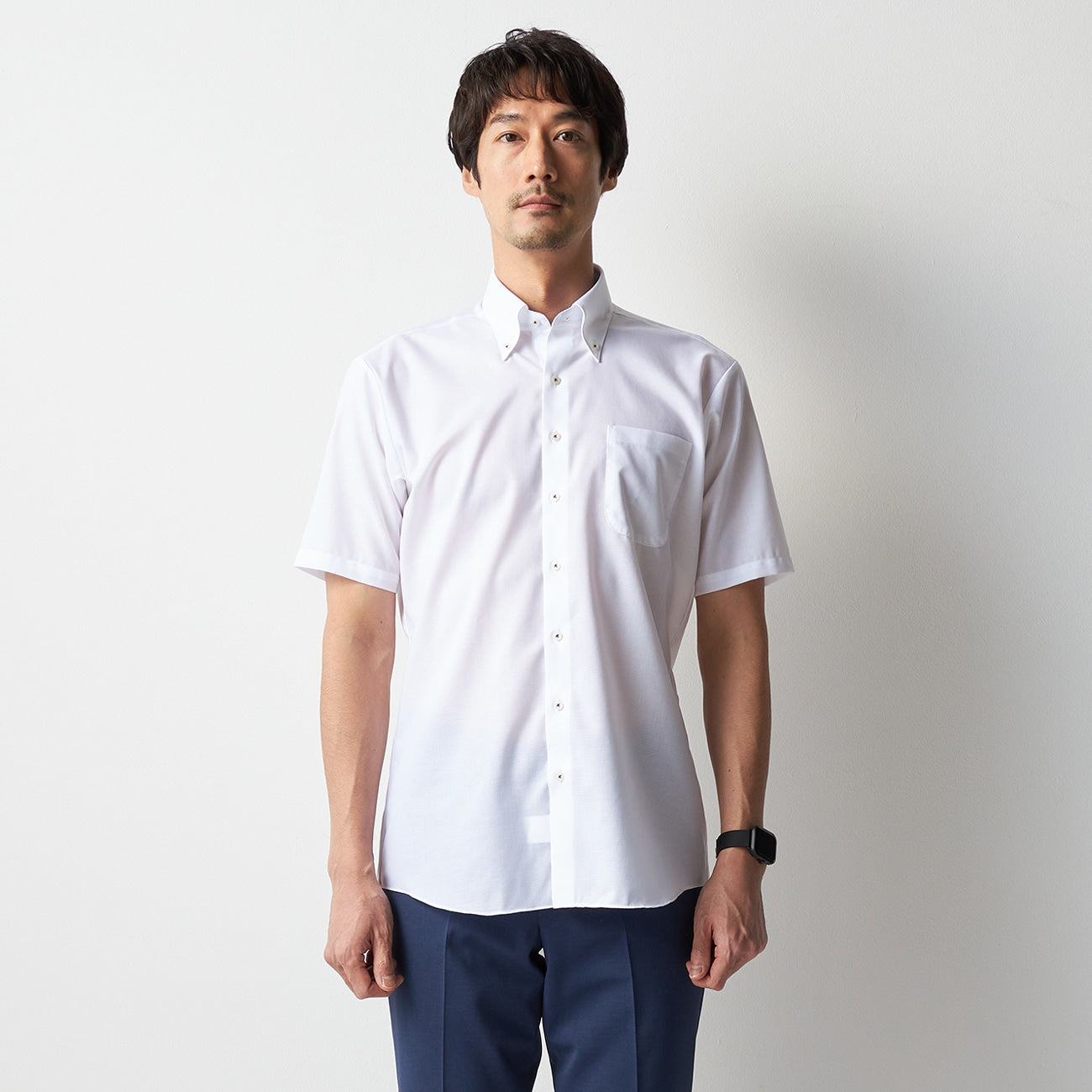 Super Cool Non-iron Button-down Short Sleeve Shirt - White_08