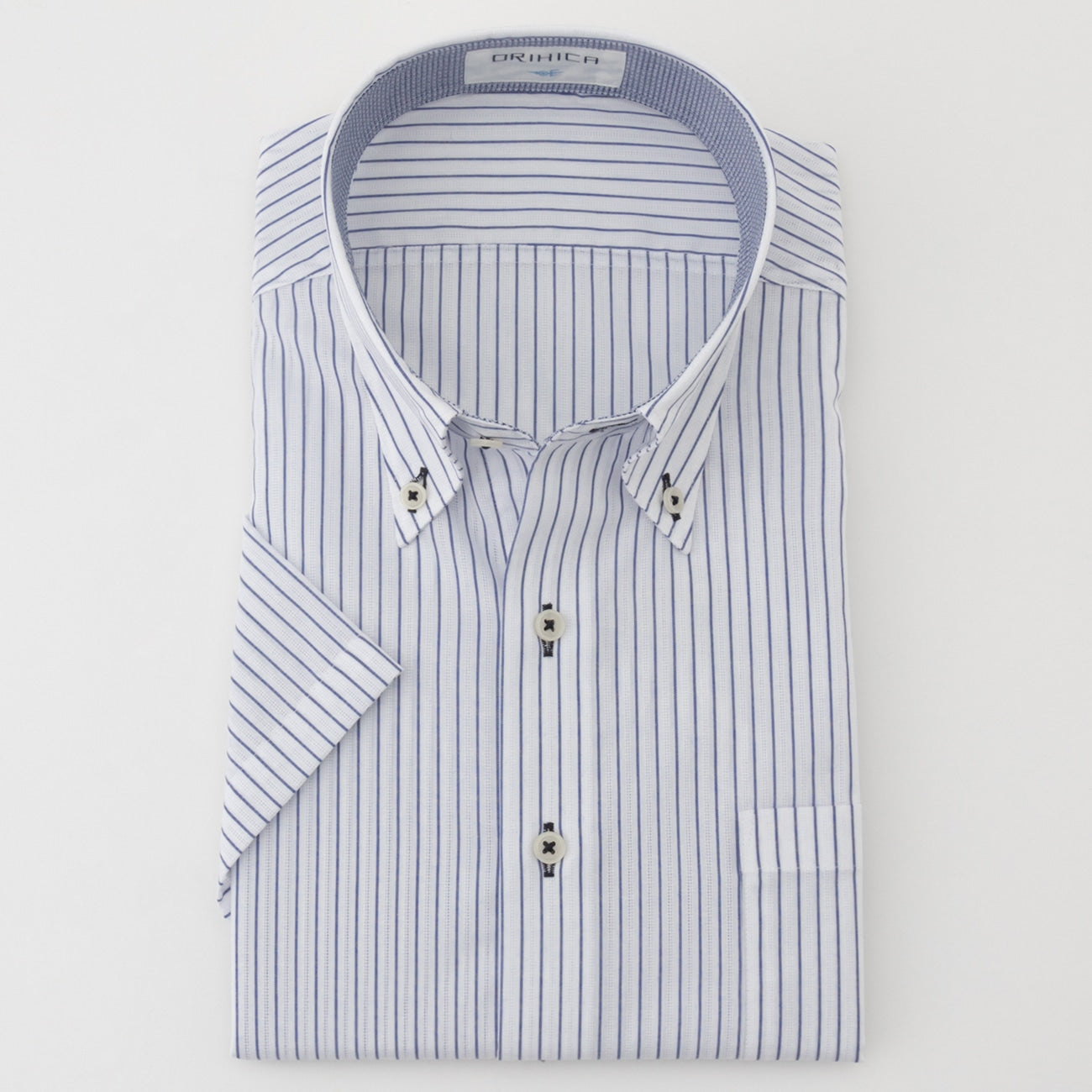 Super Cool Non-iron Button-down Short Sleeve Stripe Shirt - Blue_06