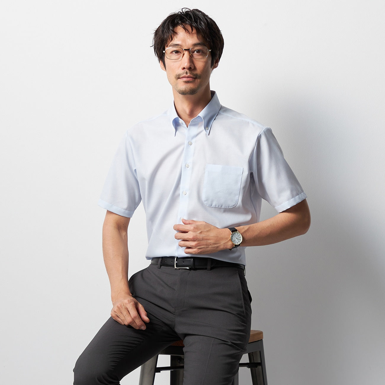 Super Cool Non-iron Button-down Short Sleeve Shirt - Blue_05