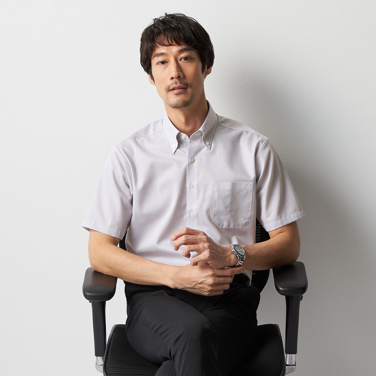 Super Cool Non-iron Button-down Short Sleeve Shirt - Gray_05