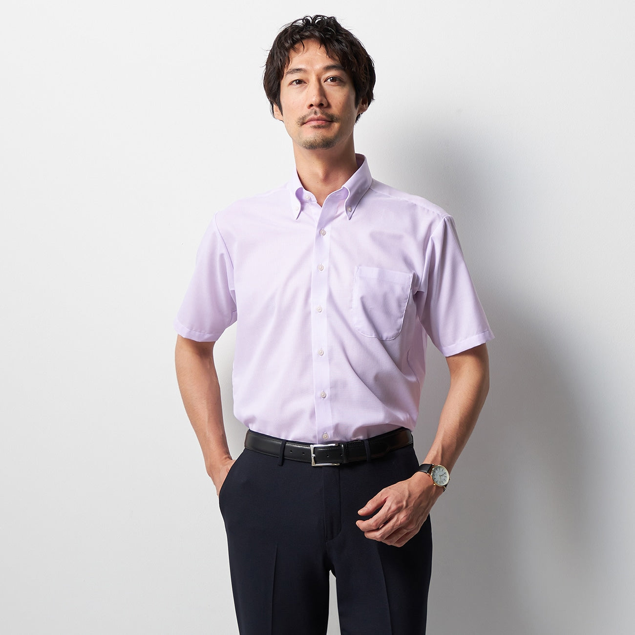 Super Cool Non-iron Button-down Short Sleeve Shirt - Lavender_05